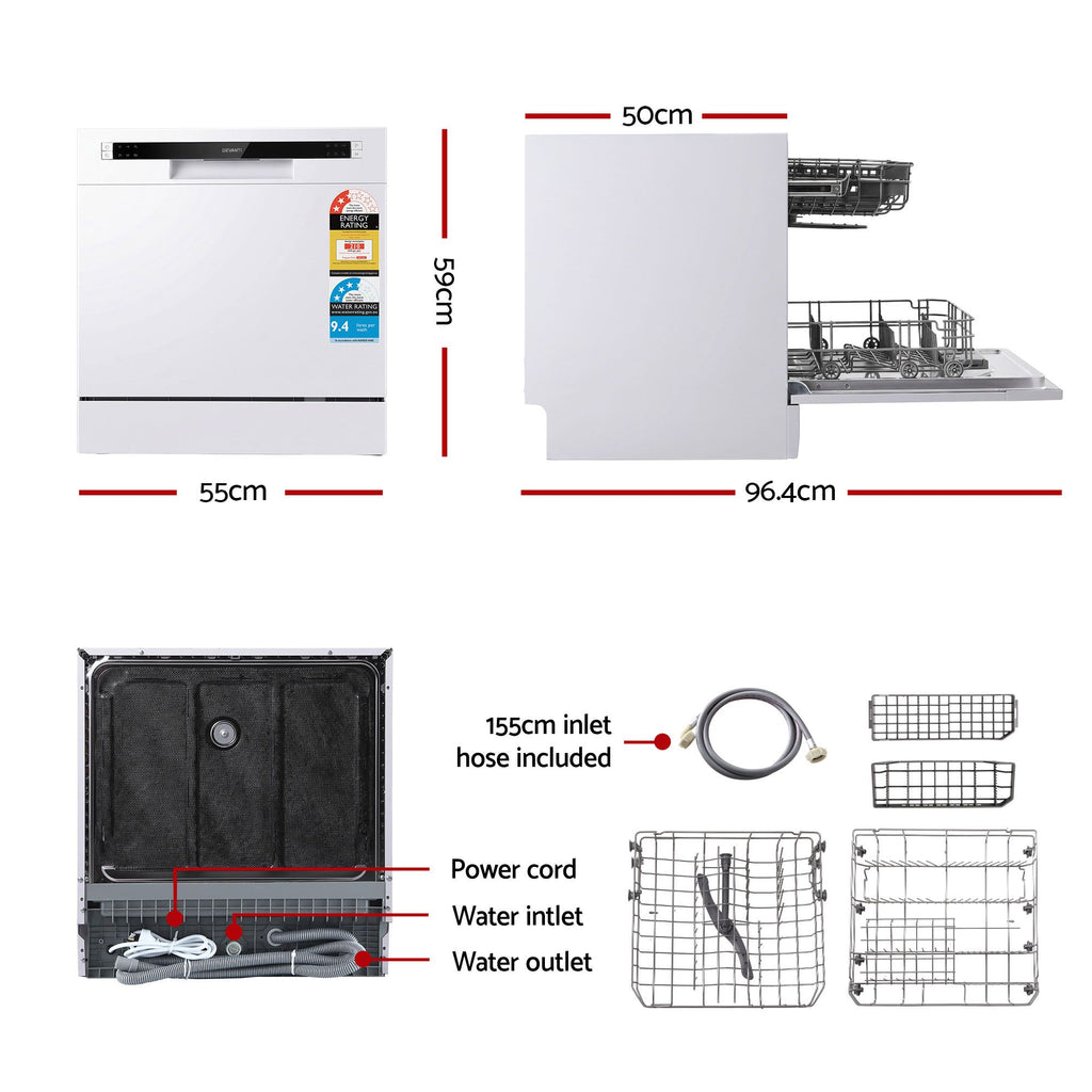 Devanti 8 Place Settings Benchtop Dishwasher White