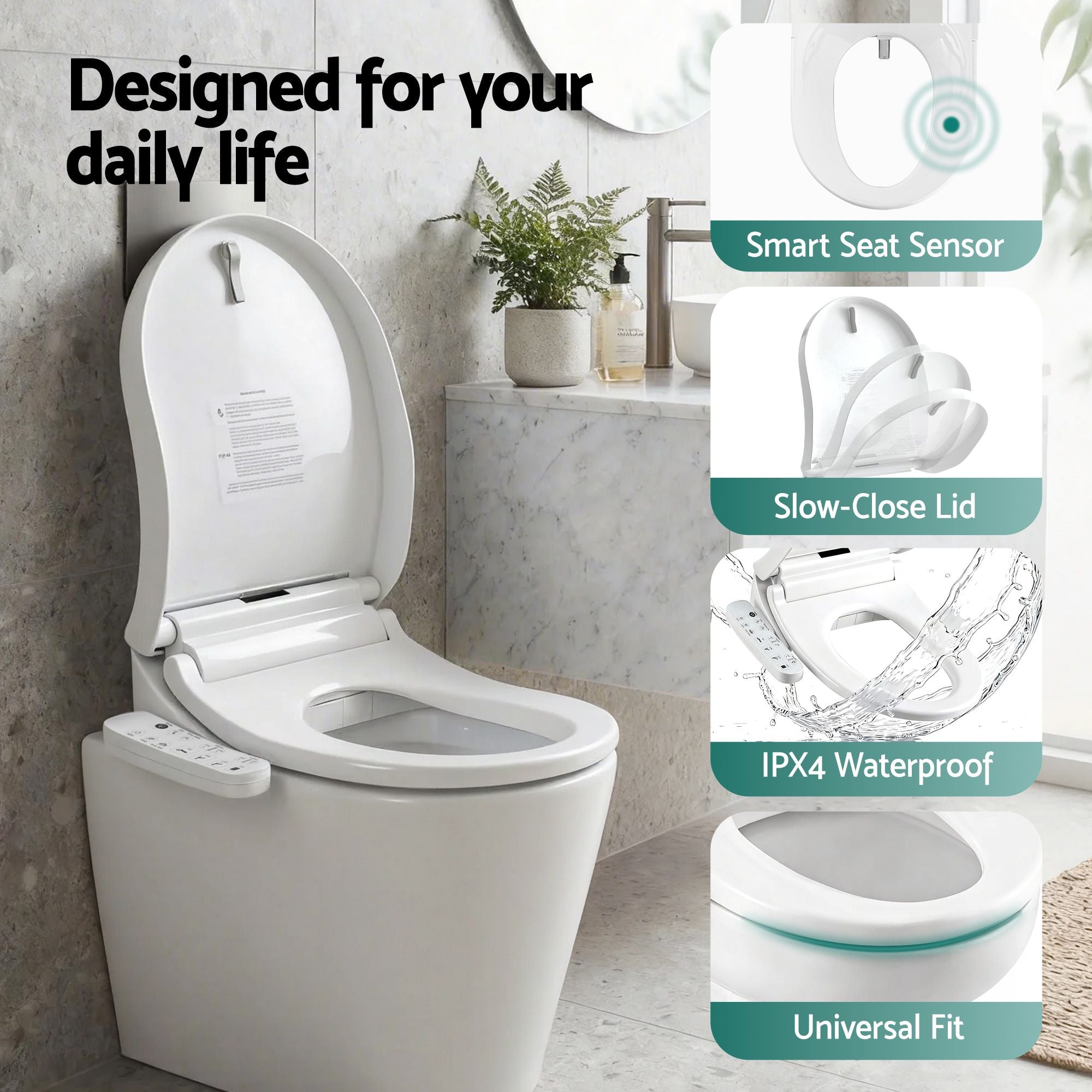 Cefito Smart Electric Bidet Toilet Seat Cover D-Shape SIAA Material Certified
