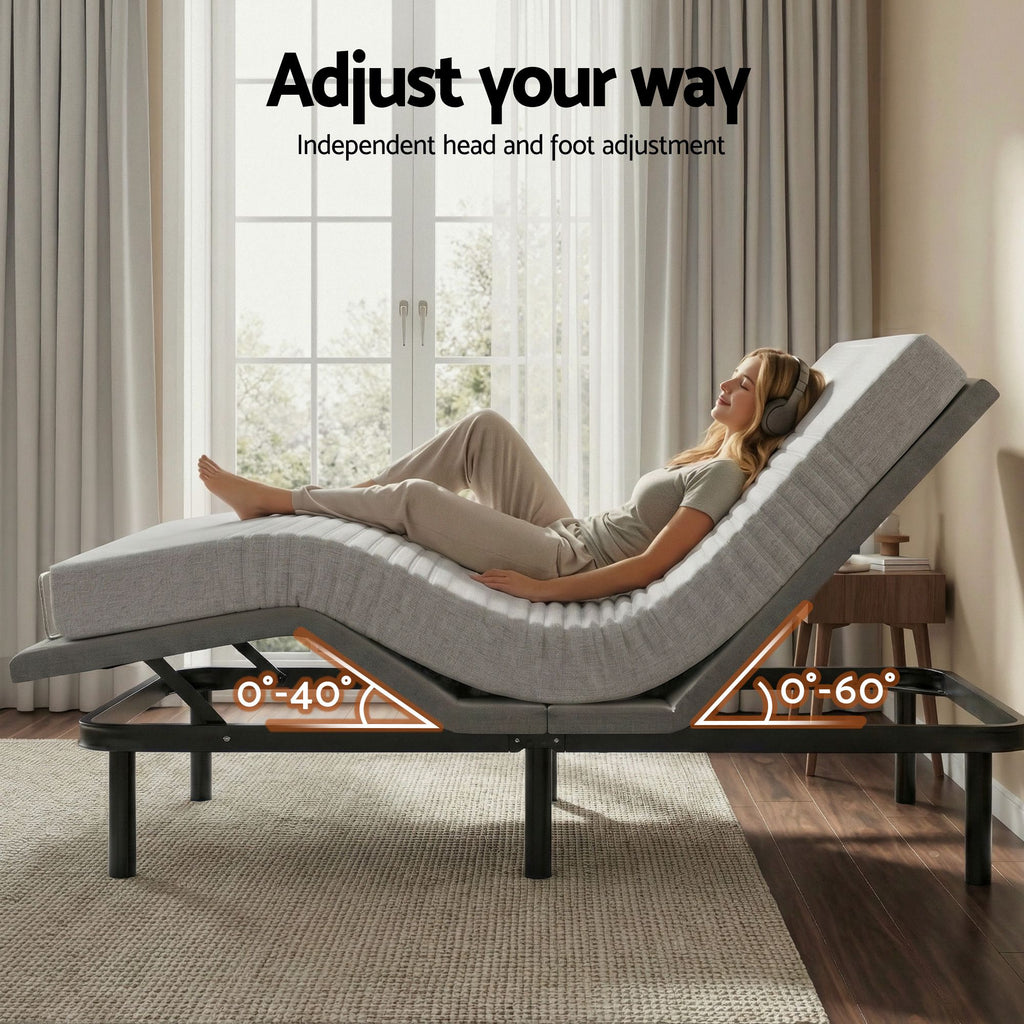 Artiss Queen Bed Frame and Giselle Bedding Queen Memory Foam Mattress Set, Electric Bed Base with Zero Gravity & 7 Zone Cooling Comfort for Back Pain Relief, Black & Grey, 15cm Thickness
