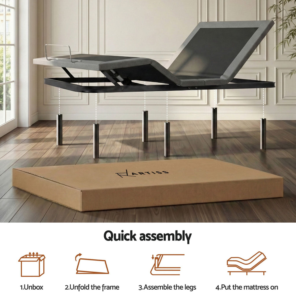 Artiss Queen Bed Frame and Giselle Bedding Queen Memory Foam Mattress Set, Electric Bed Base with Zero Gravity & 7 Zone Cooling Comfort for Back Pain Relief, Black & Grey, 15cm Thickness