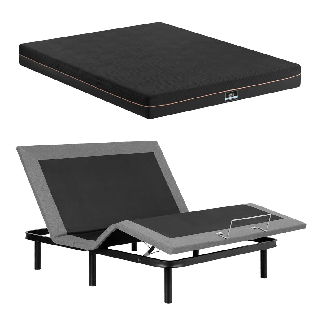 Artiss Double size bed frame with Giselle Bedding Double Mattress, adjustable bed Base Combo for Snoring Relief, Independent Head Foot Incline, Wireless Remote, Black,18cm Thickness