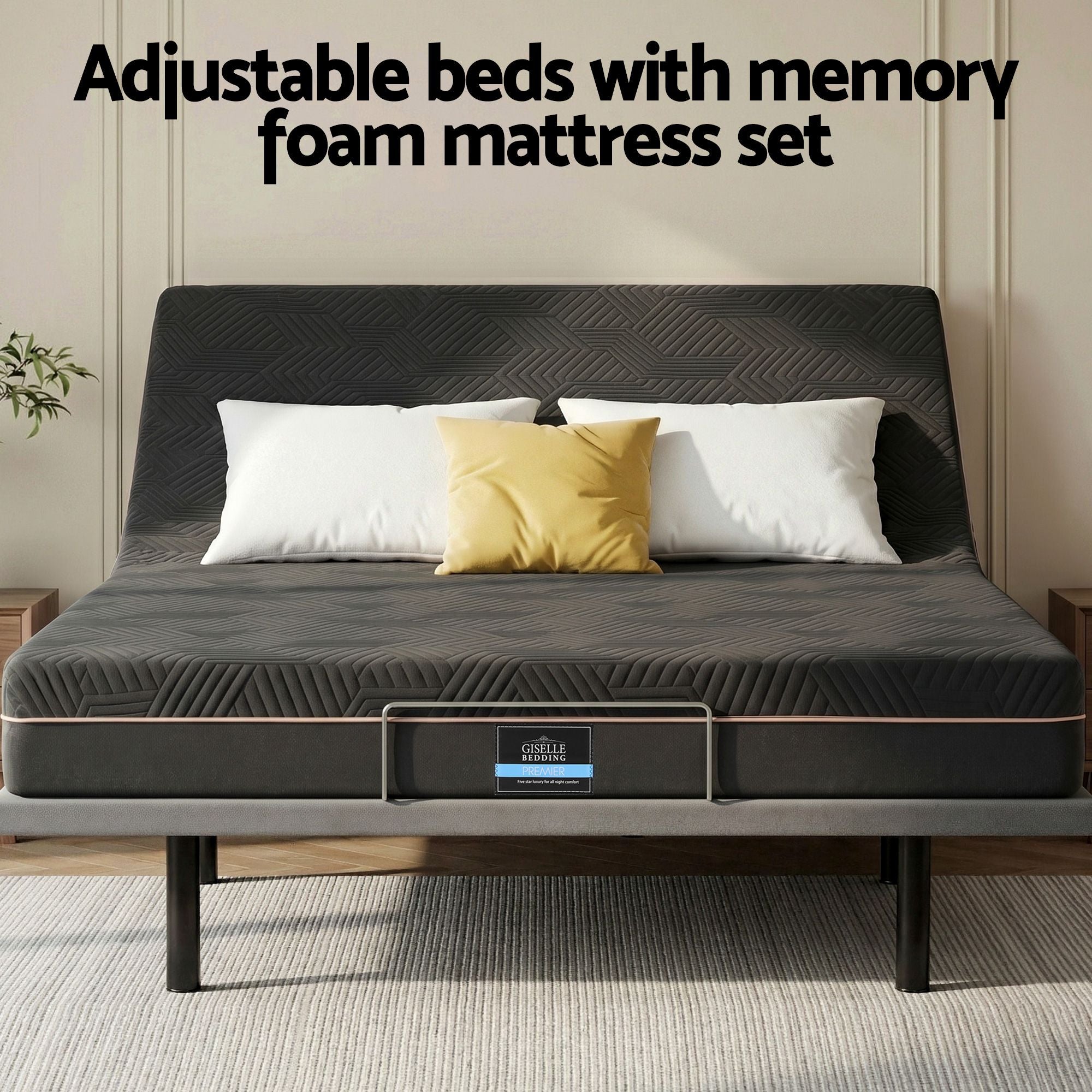 Artiss Double size bed frame with Giselle Bedding Double Mattress, adjustable bed Base Combo for Snoring Relief, Independent Head Foot Incline, Wireless Remote, Black,18cm Thickness