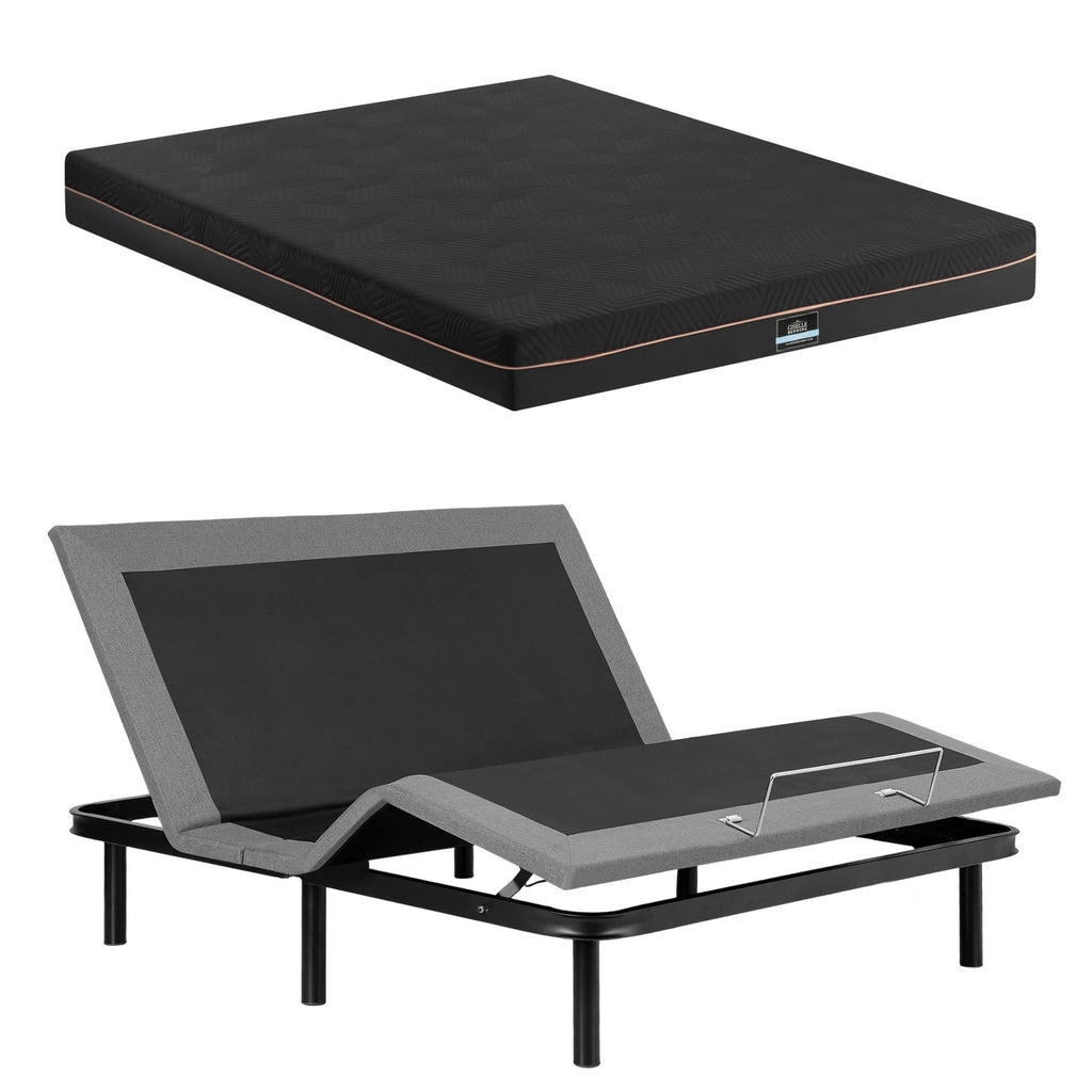 Artiss King size bed frame with Giselle Bedding King Mattress, adjustable bed Base Combo for Snoring Relief, Independent Head Foot Incline, Wireless Remote, Black,18cm Thickness