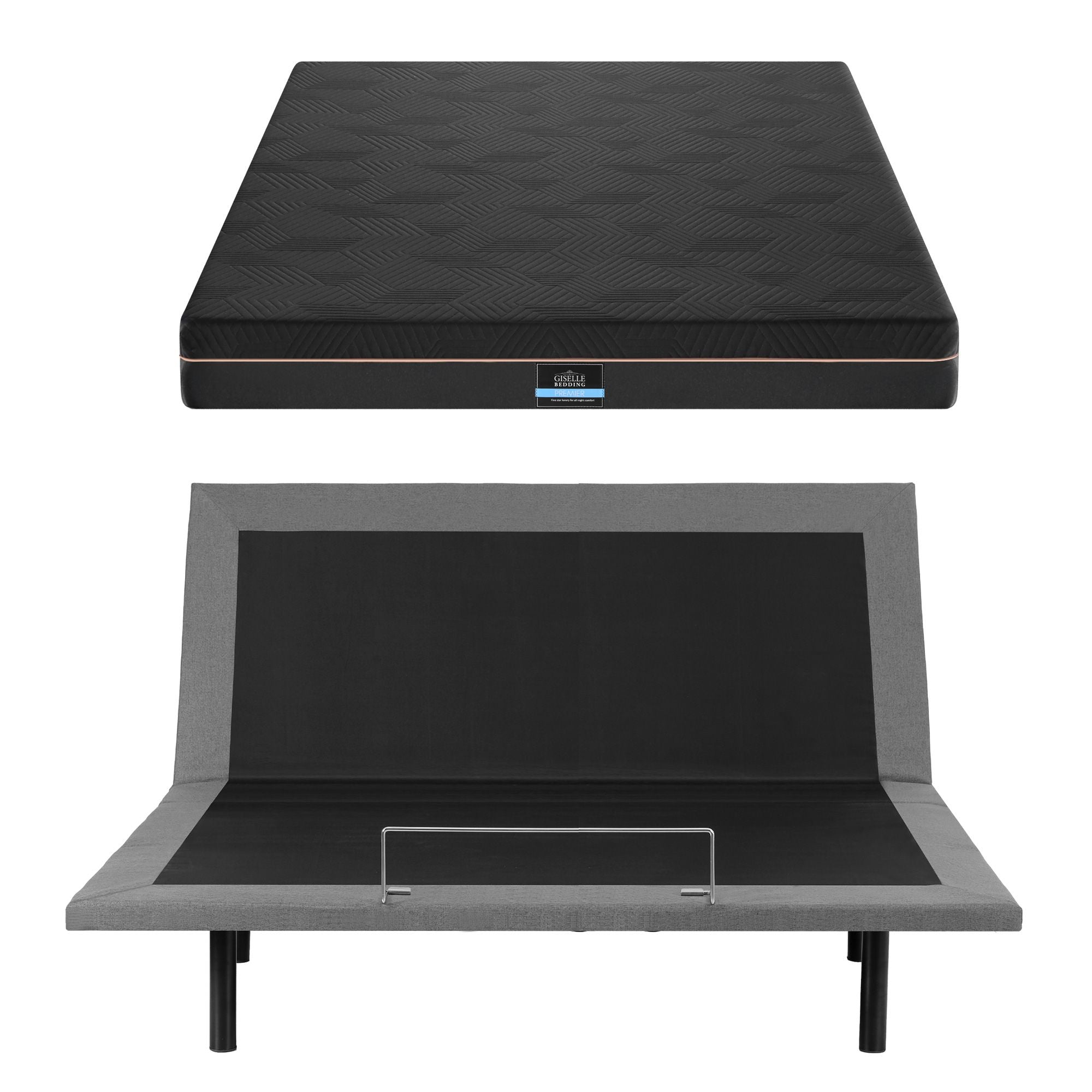 Artiss King size bed frame with Giselle Bedding King Mattress, adjustable bed Base Combo for Snoring Relief, Independent Head Foot Incline, Wireless Remote, Black,18cm Thickness