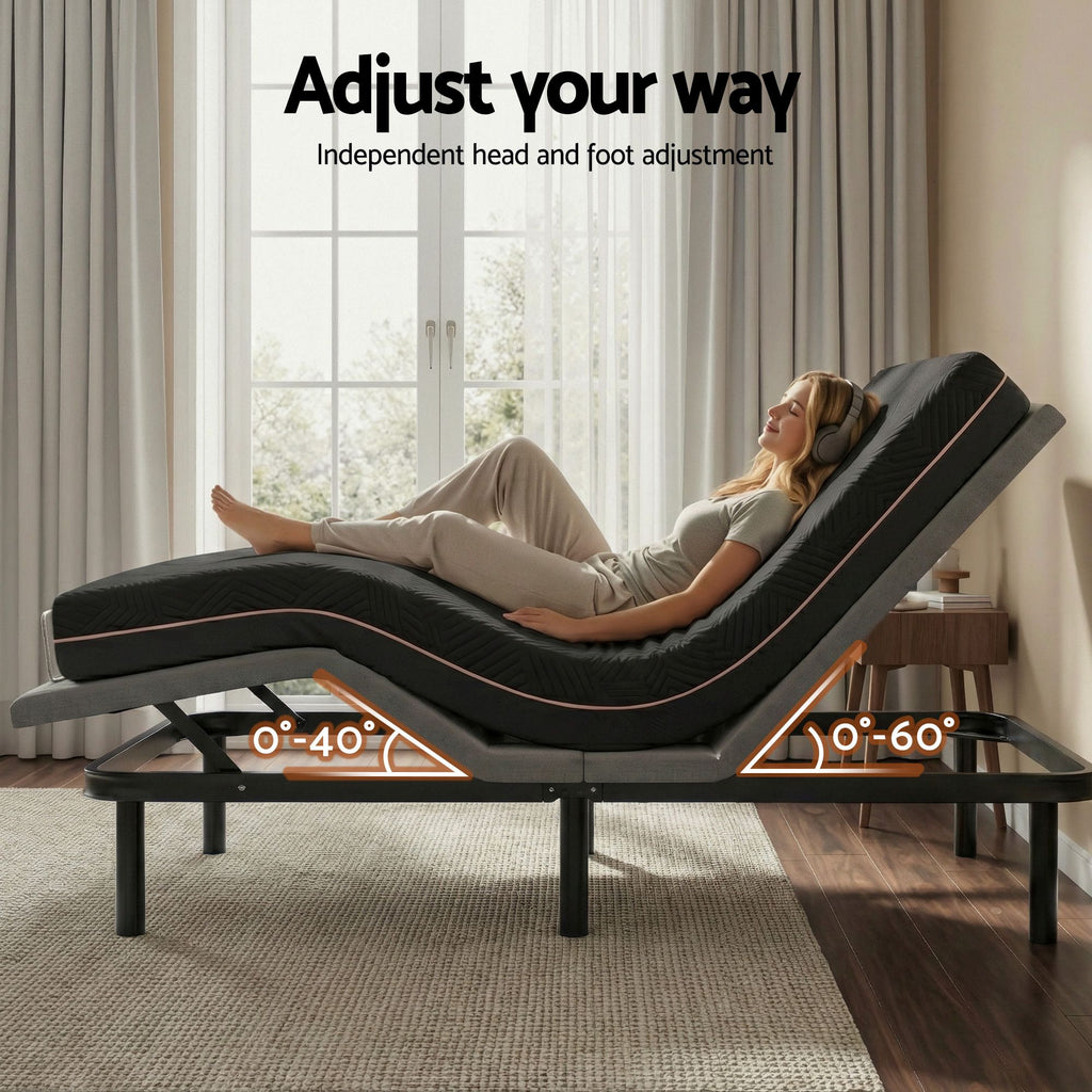 Artiss King size bed frame with Giselle Bedding King Mattress, adjustable bed Base Combo for Snoring Relief, Independent Head Foot Incline, Wireless Remote, Black,18cm Thickness