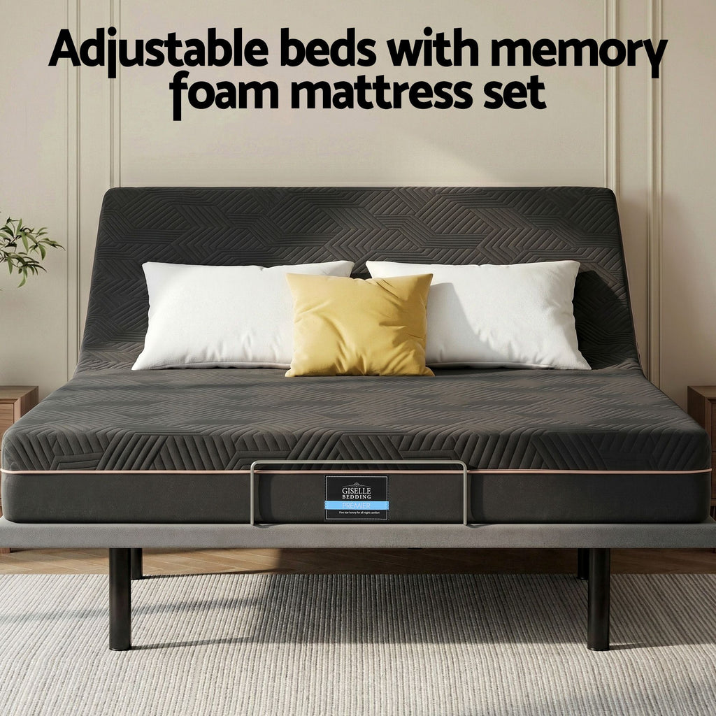 Artiss King size bed frame with Giselle Bedding King Mattress, adjustable bed Base Combo for Snoring Relief, Independent Head Foot Incline, Wireless Remote, Black,18cm Thickness