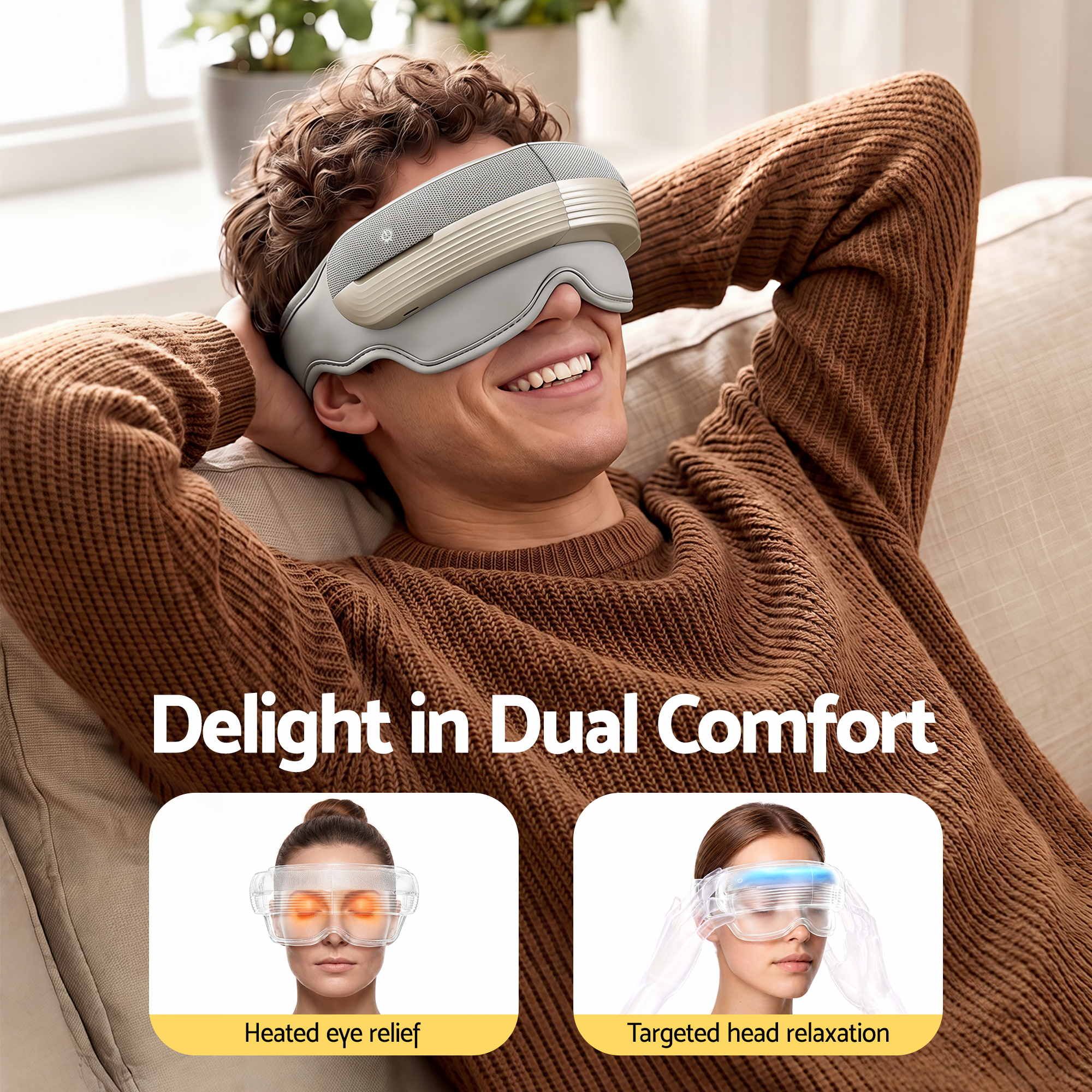 Livemor Eye and Head Massager with Heat, Eye Massager, Forehand and Temple Massager, Air Compression & Bluetooth Music, 5 Modes, 180° Foldable, Relaxation Gifts for Mom Dad Women Men