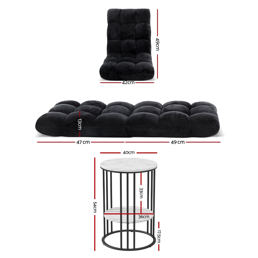 Artiss Sofa Bed Floor Lounge Recliner Foldable Chair & Side Table Bundle