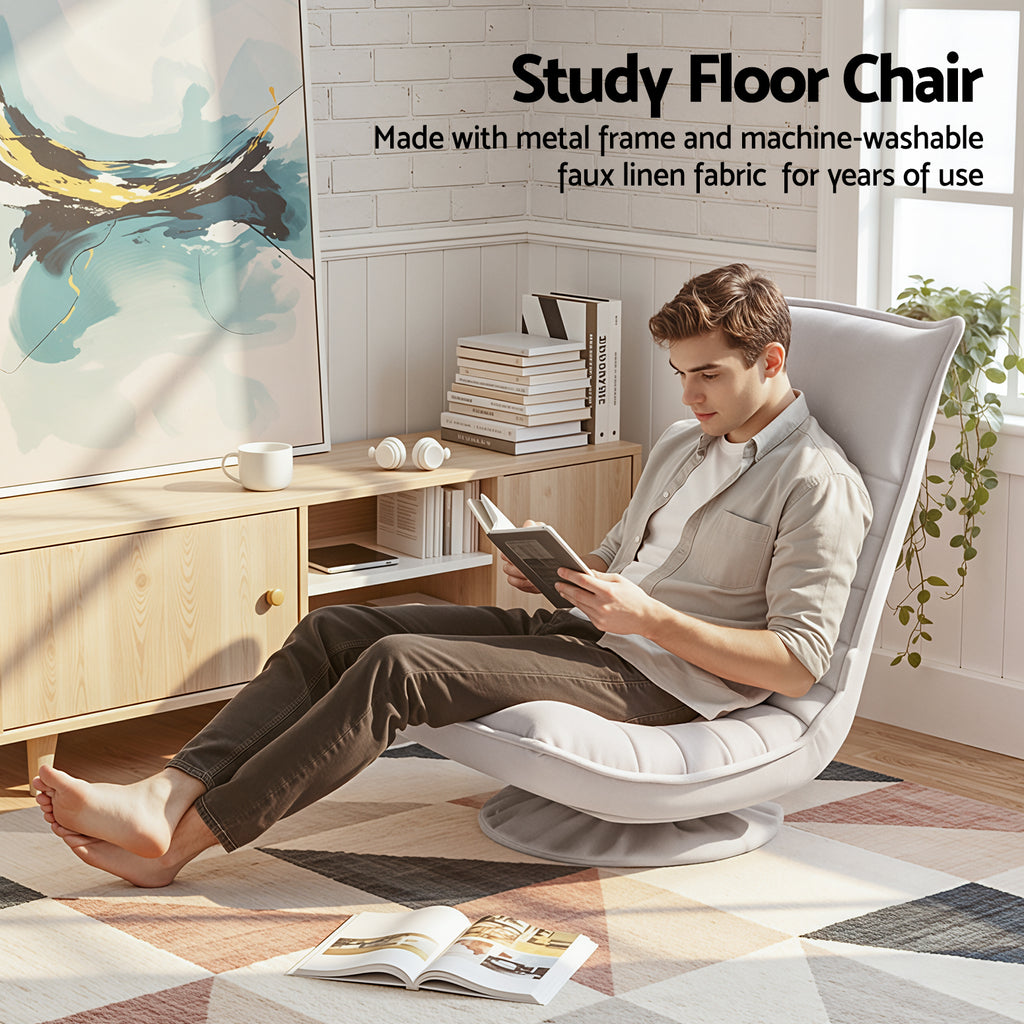 Artiss Swivel Floor Chair 5 Adjustable Foldable Lounge Seat Floor Sofa Chair Beige Grey