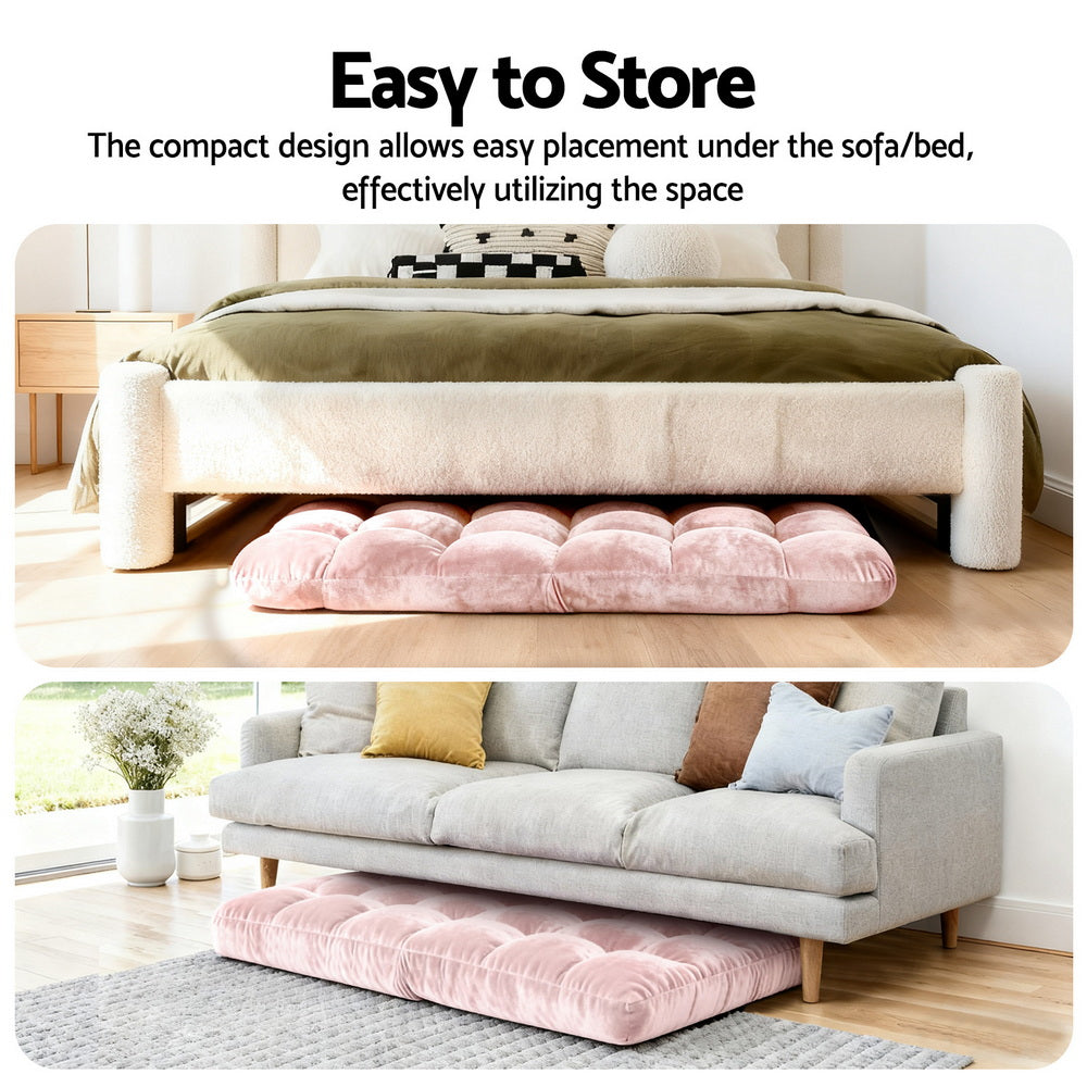 Artiss Floor Lounge Sofa Bed Flannel Fabric Pink