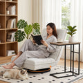 Artiss Floor Lounge & Coffee Table Set, Swviel Foldable Linen Sofa Chair White, C-Shaped Side Table Walnut
