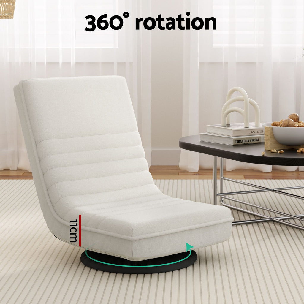 Artiss Floor Lounge & Coffee Table Set, Swviel Foldable Linen Sofa Chair White, C-Shaped Side Table Walnut