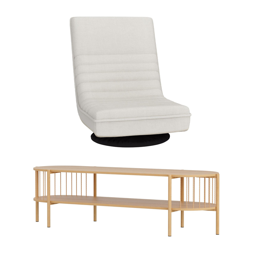 Artiss Swivel Floor Chair & TV Entertainment Unit with Storage Shelf Set