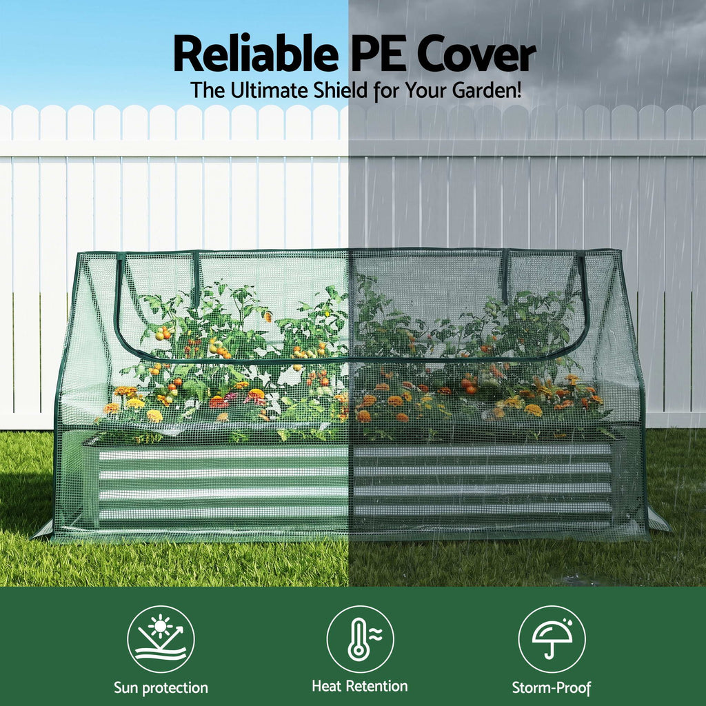 Green Fingers Raised Garden Bed with Greenhouse 3 in 1 Galvanised Planter Box Kit