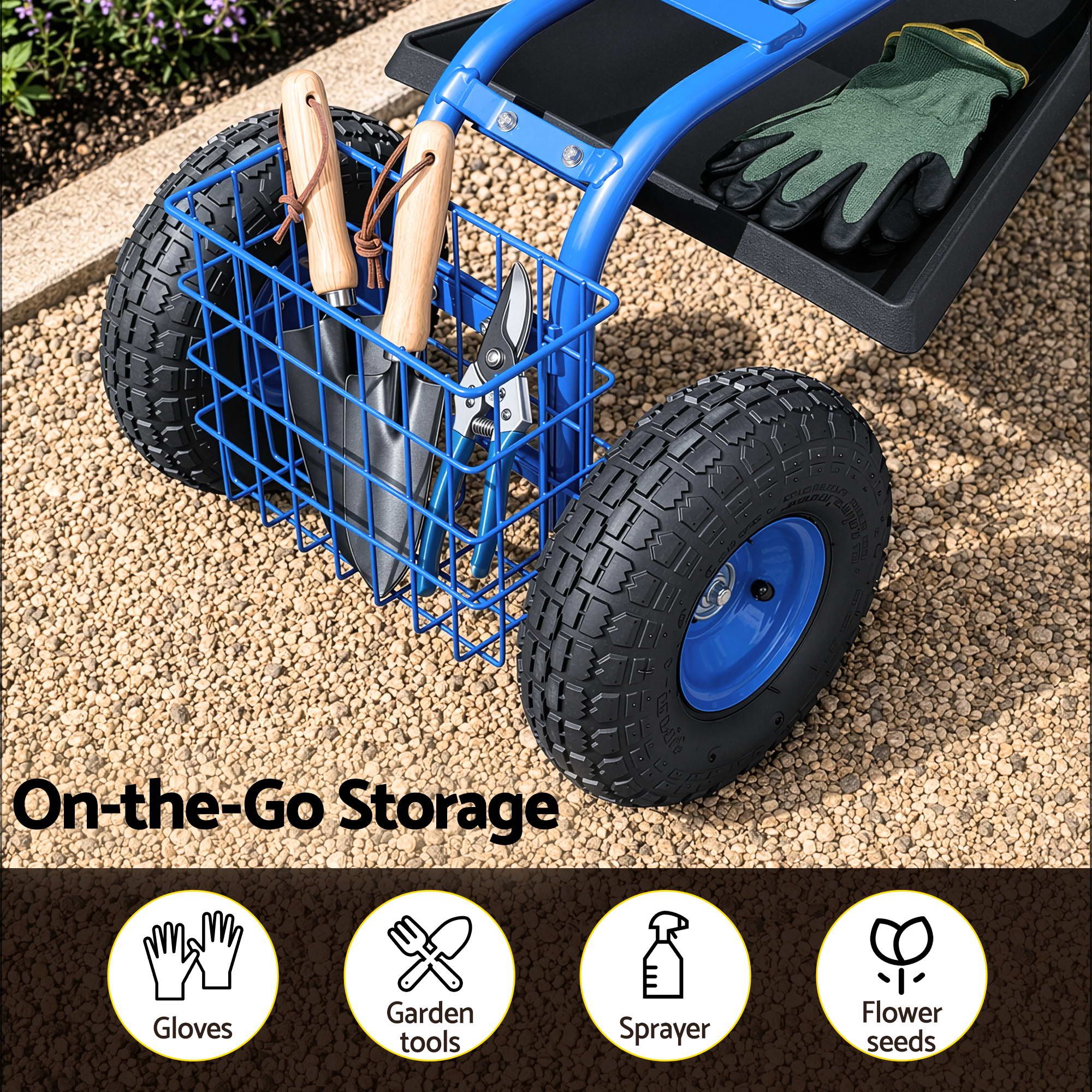 Gardeon Garden Seat with Wheels 360 Swivel Adjustable Height Rolling Stool 150kg