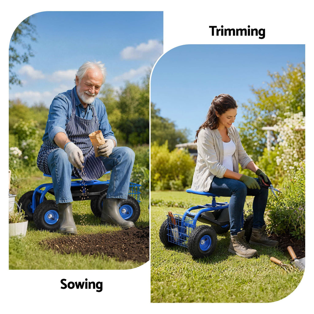 Gardeon Garden Seat with Wheels 360 Swivel Adjustable Height Rolling Stool 150kg