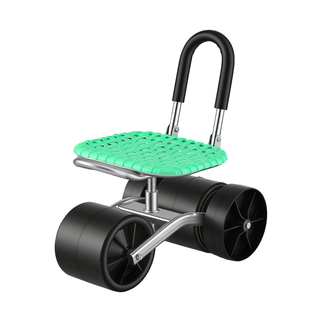 Gardeon Gardening Cart with 360° Swivel Seat | Rolling Work Seat with Adjustable Height & All-Terrain Wheels | 130KG Capacity Heavy Duty Garden Scooter for Back Pain Relief & Vehicle Detailing | Foldable Backrest & Ventilated Seat, Green