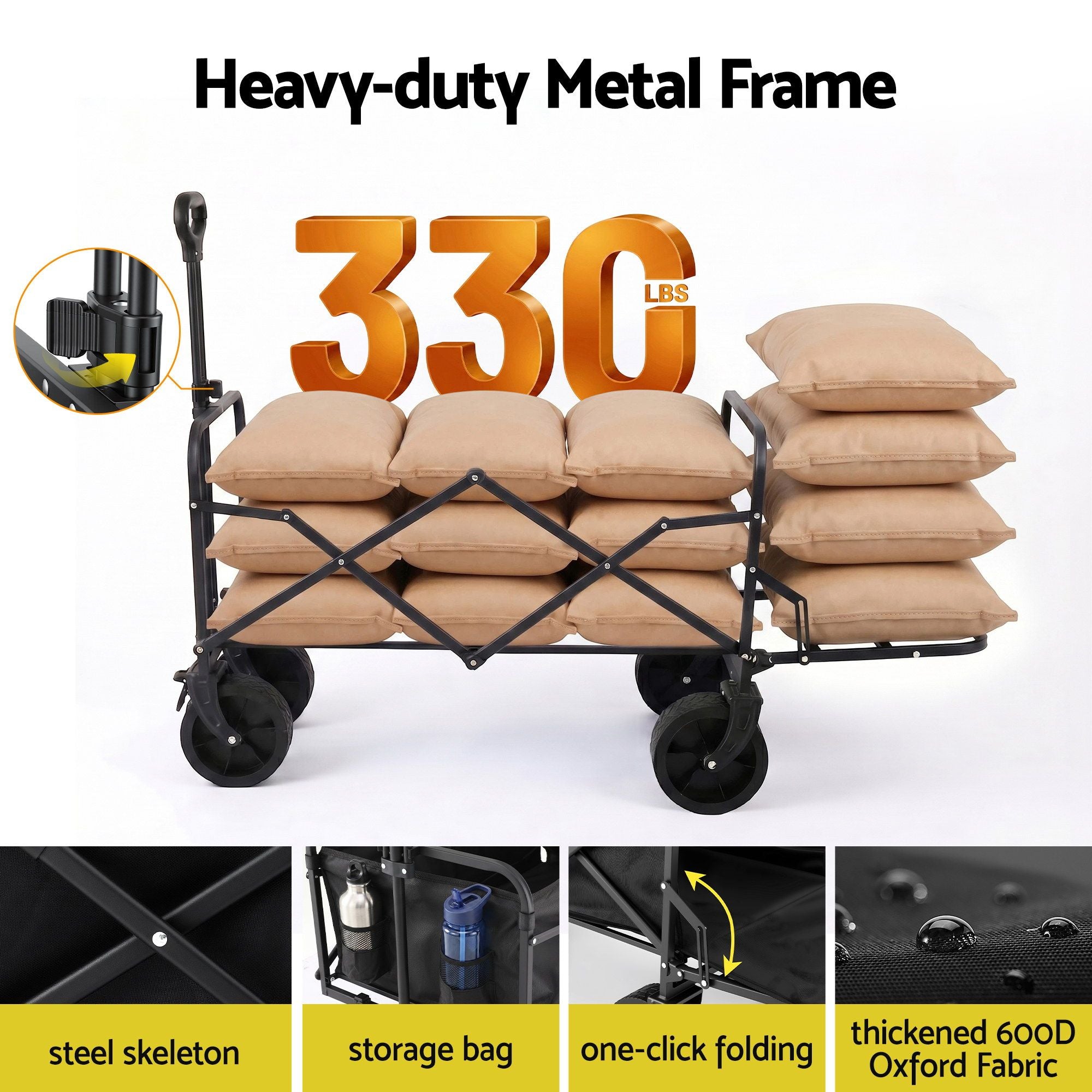 Gardeon Folding Camping Wagon Heavy Duty Utility Cart with Tailgate Table 150L