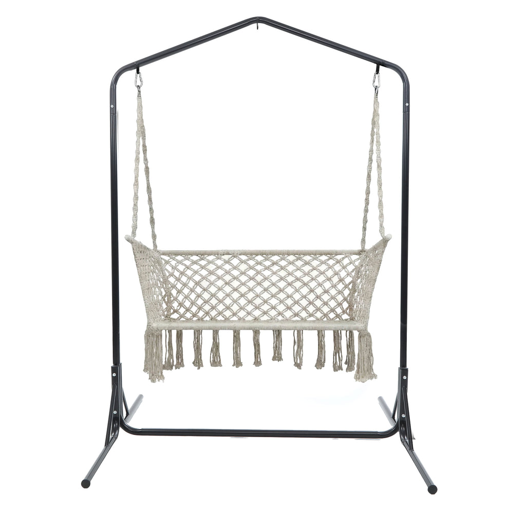 Gardeon Hammock Chair with Stand Macrame Outdoor Garden 2 Seater Cream