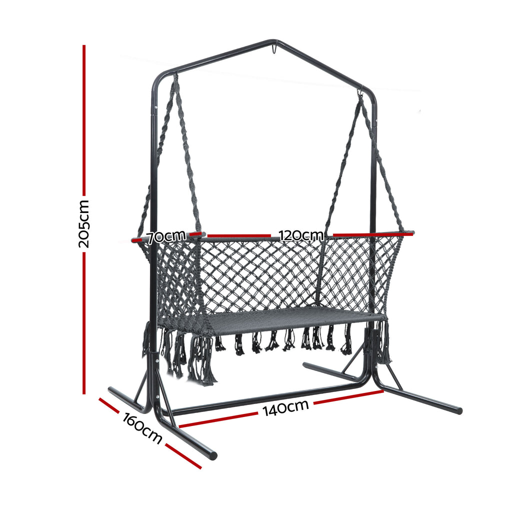Gardeon Hammock Chair with Stand Macrame Outdoor Garden 2 Seater Grey