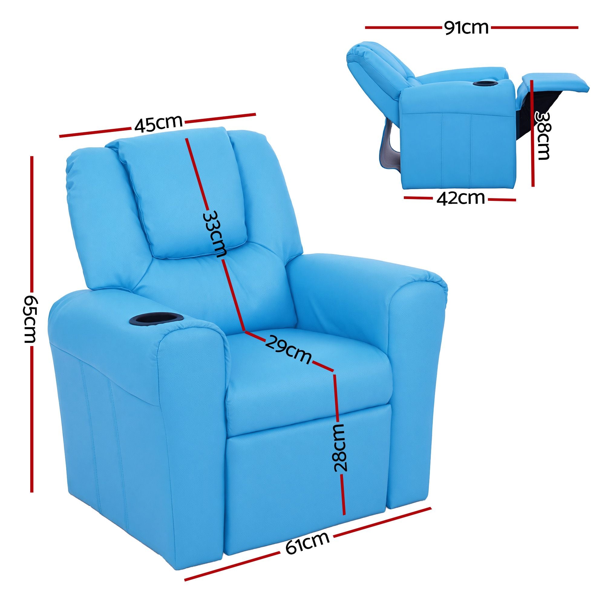 Keezi Kids Recliner Chair PU Leather Sofa Lounge Couch Children Armchair Blue