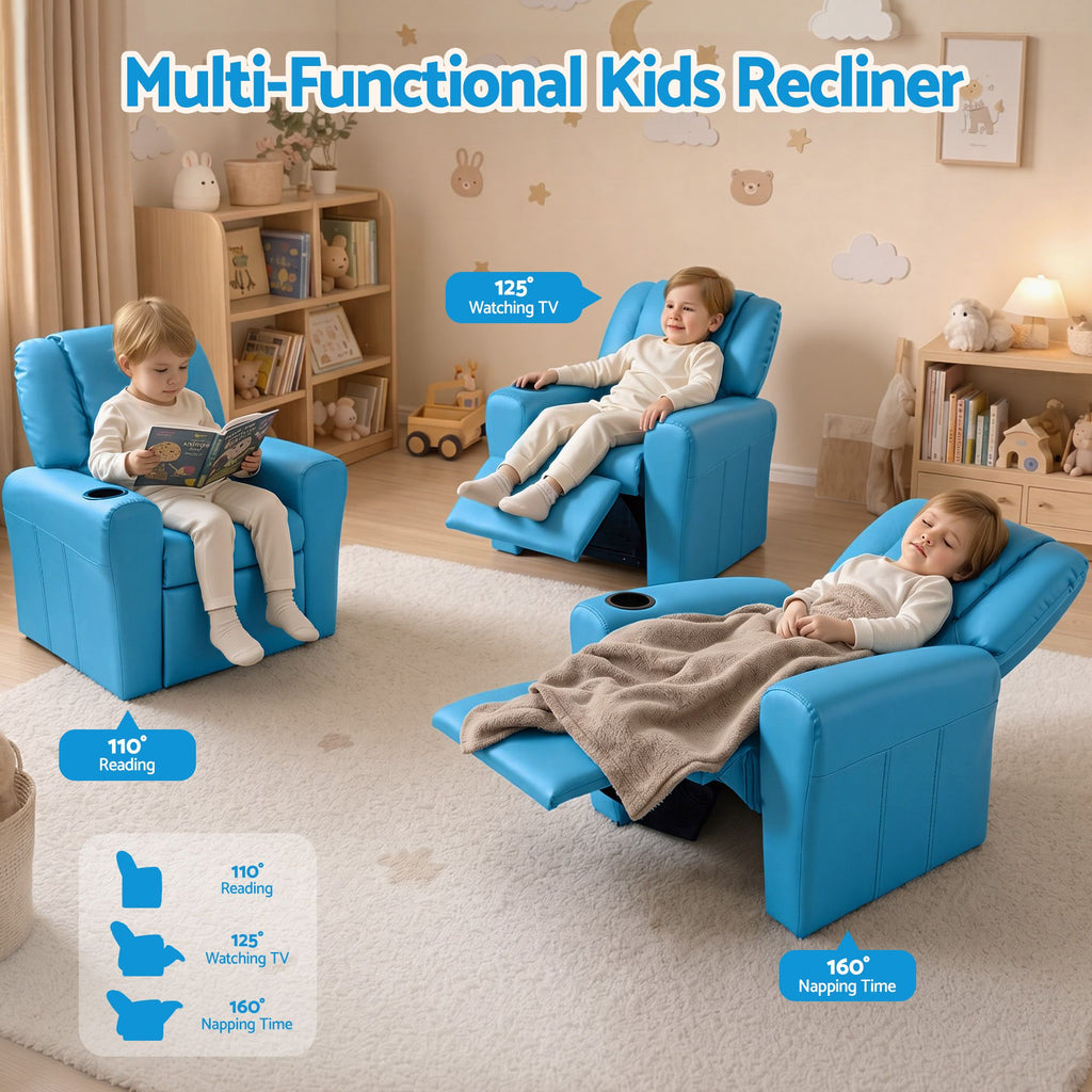 Keezi Kids Recliner Chair PU Leather Sofa Lounge Couch Children Armchair Blue