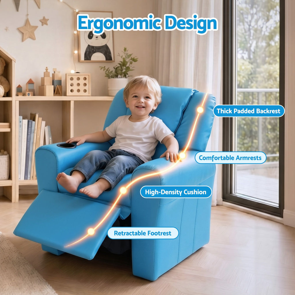 Keezi Kids Recliner Chair PU Leather Sofa Lounge Couch Children Armchair Blue