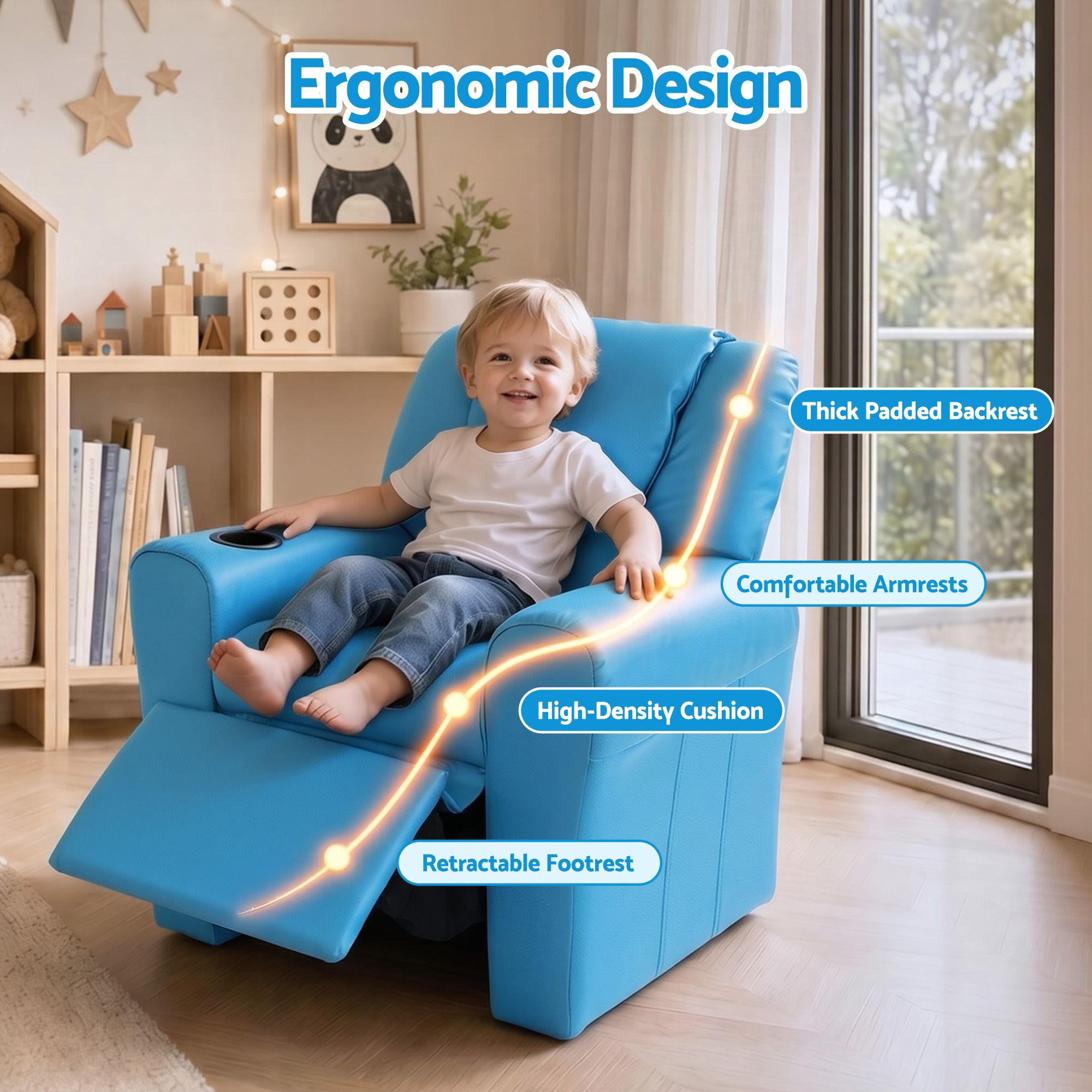 Keezi Kids Recliner Chair PU Leather Sofa Lounge Couch Children Armchair Blue