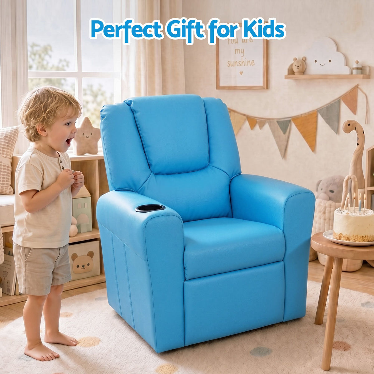Keezi Kids Recliner Chair PU Leather Sofa Lounge Couch Children Armchair Blue