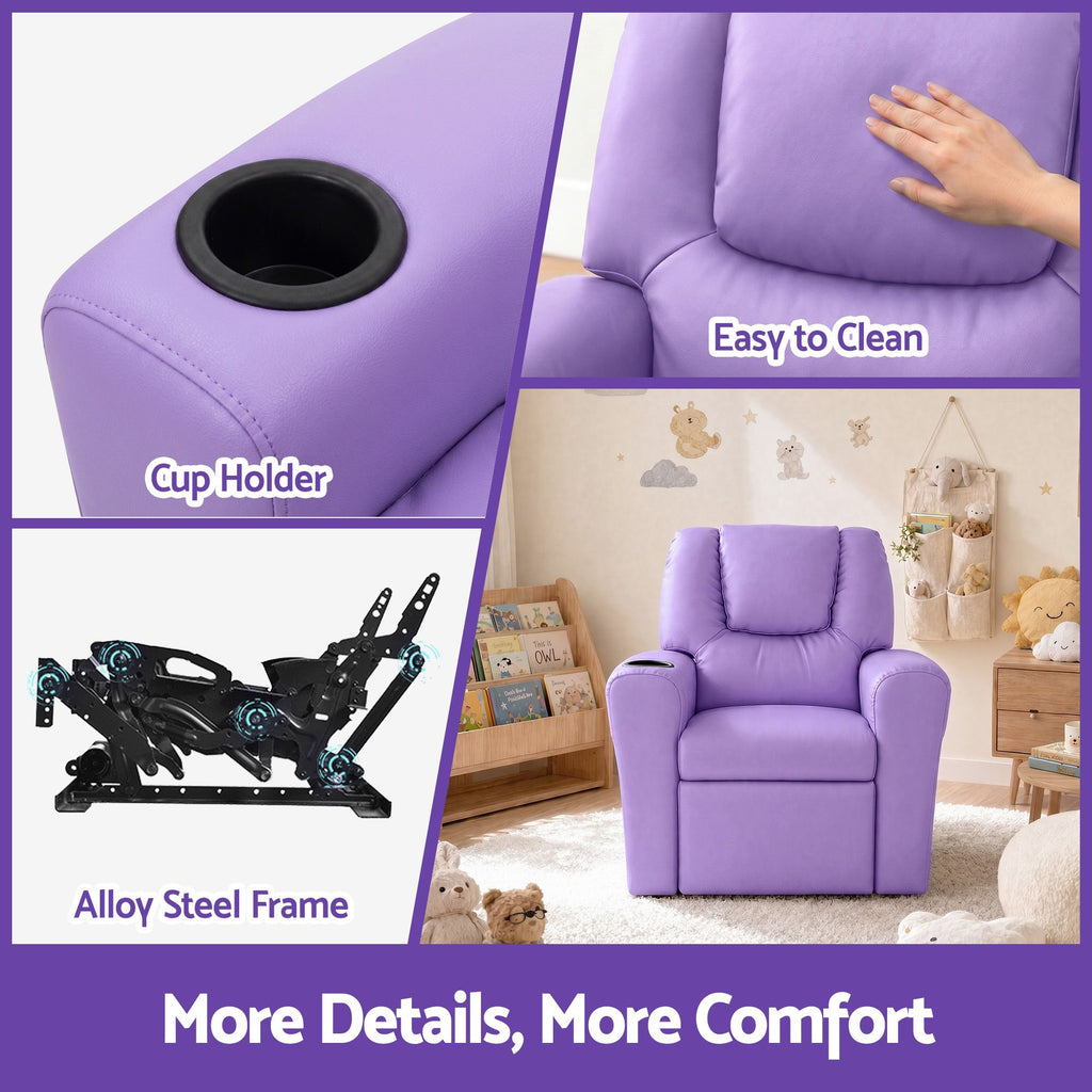 Keezi Kids Recliner Chair PU Leather Sofa Lounge Couch Children Armchair Purple