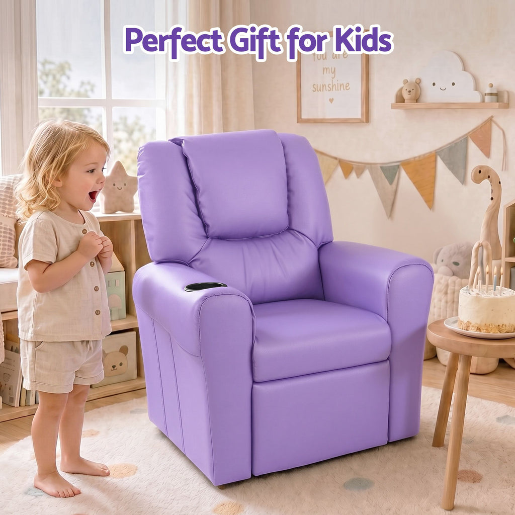 Keezi Kids Recliner Chair PU Leather Sofa Lounge Couch Children Armchair Purple