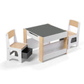 Keezi Kids Table and Chair Set, 4 in 1 Wooden Activity Table with Bookcase, Storage Box and Detachable Blackboard, Toddler Table and 2 Chairs Set, Natural