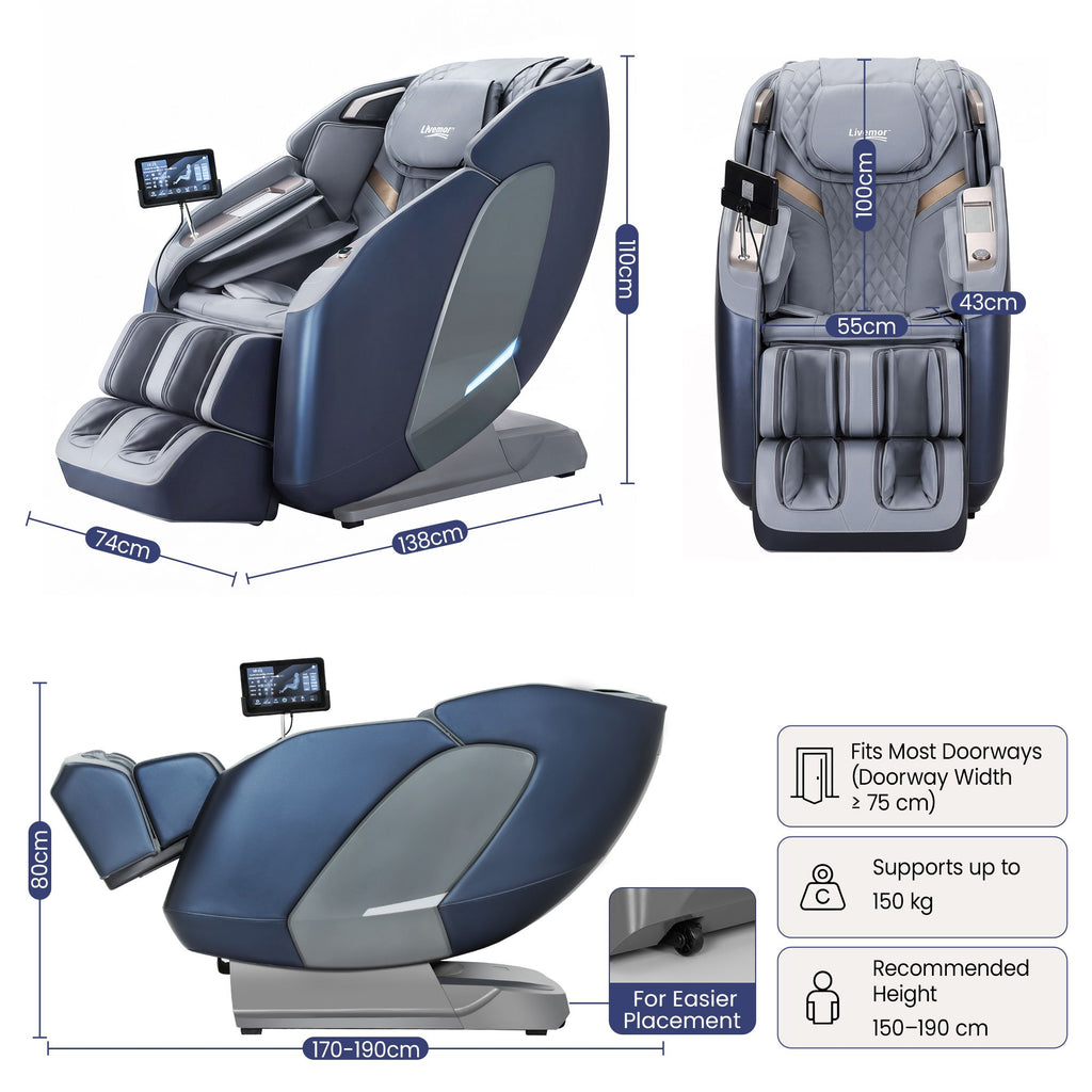 Livemor 4D Massage Chair Double Core SL Track Recliner Full Body Zero Gravity Heat Body Scan Melisa