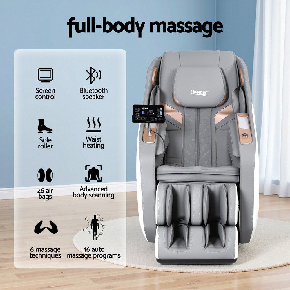 Livemor Massage Chair Electric Recliner Double Core Mechanism Massager ROWA White