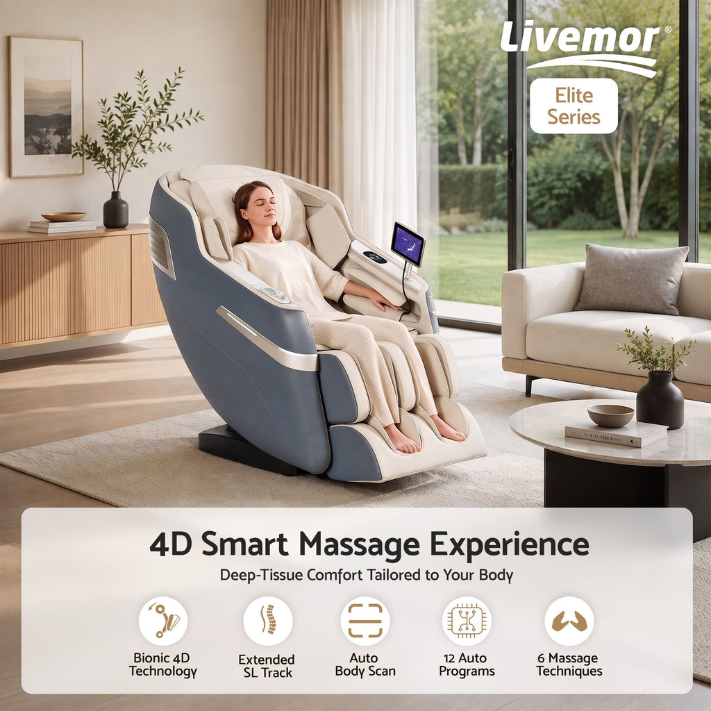 Livemor Elite 4D Massage Chair E1 Full Body Zero Gravity Recliner SL Track AI Body Scan
