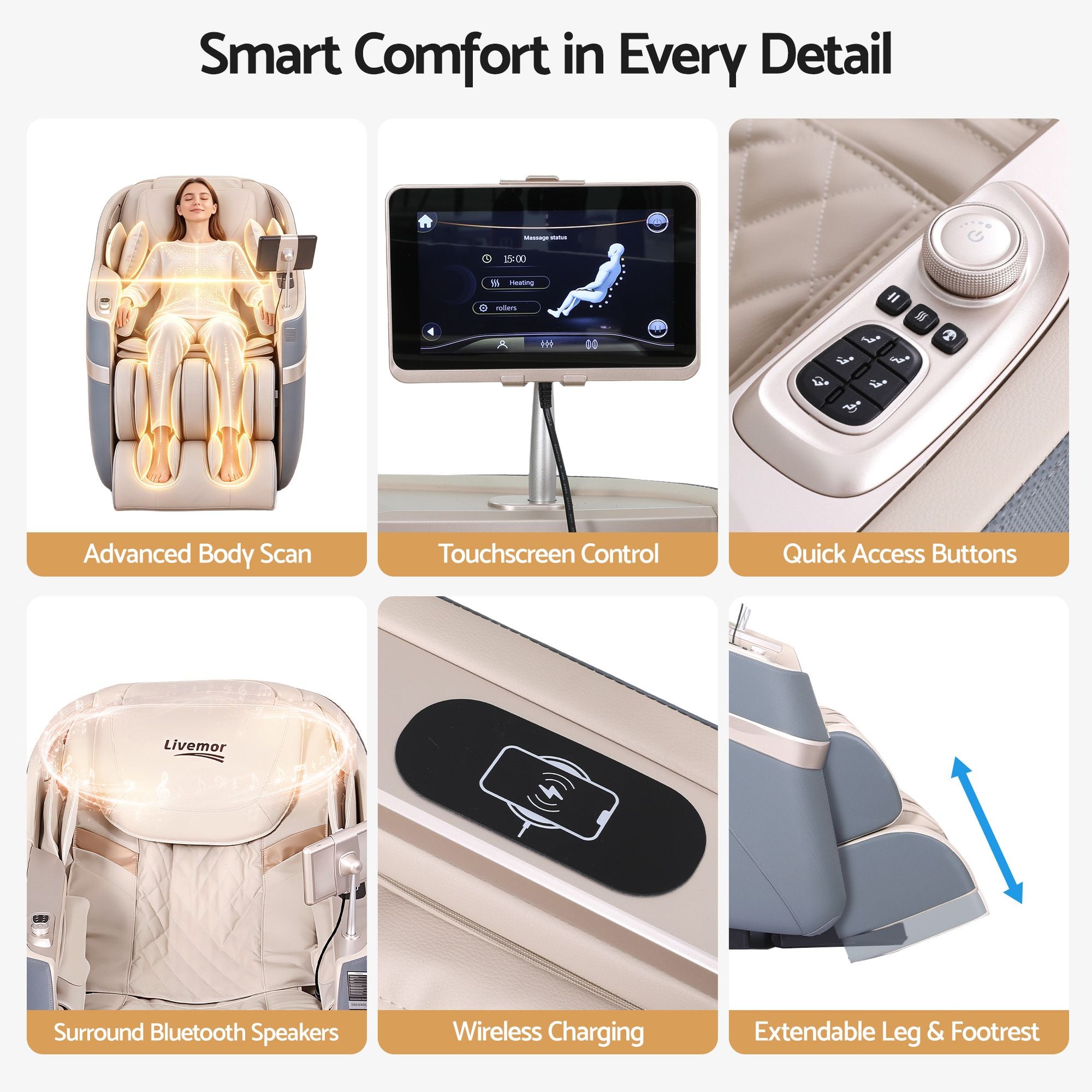 Livemor Elite 4D Massage Chair E1 Full Body Zero Gravity Recliner SL Track AI Body Scan