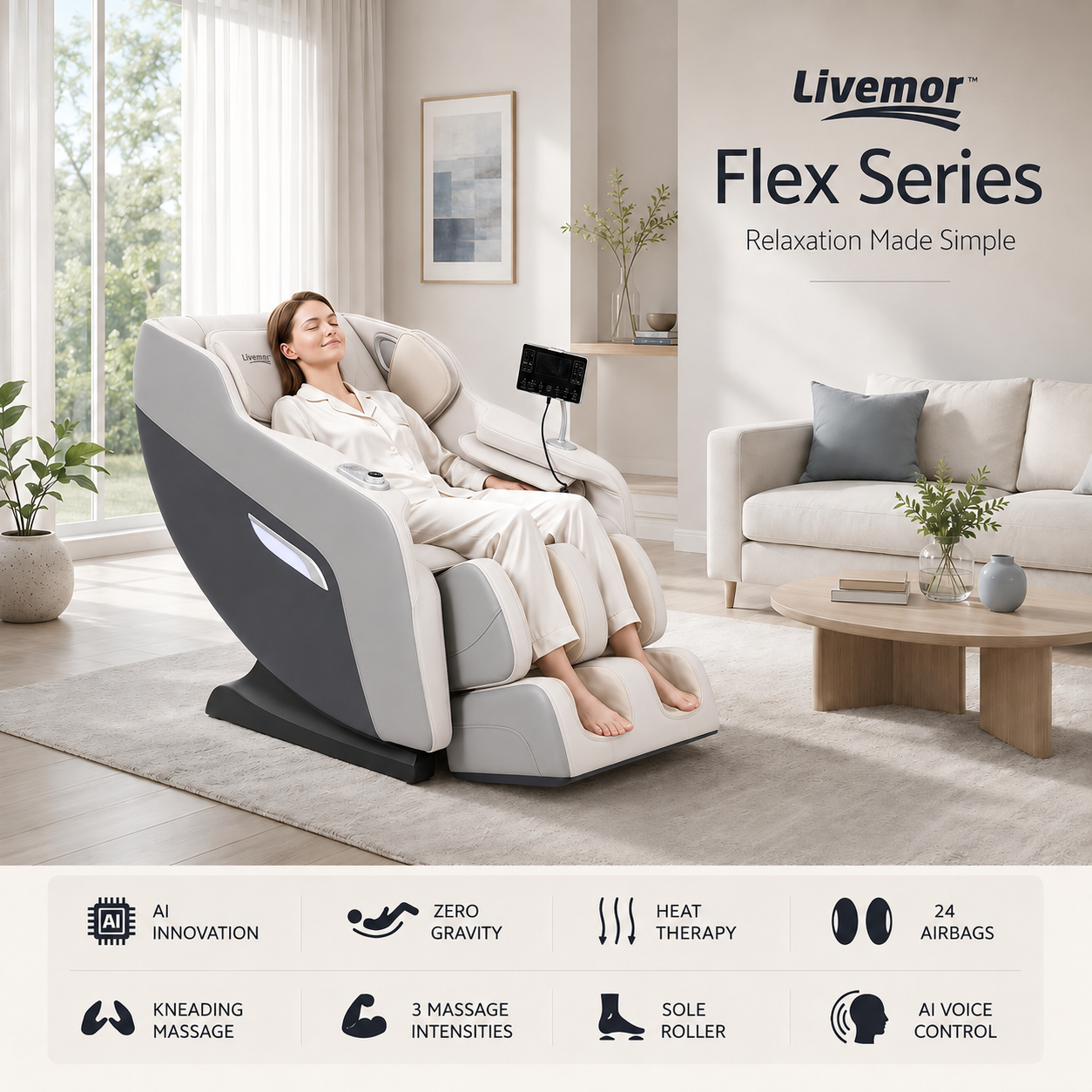 Livemor Flex Massage Chair Full Body Zero Gravity with Heat Recliner Home Massager Brisa