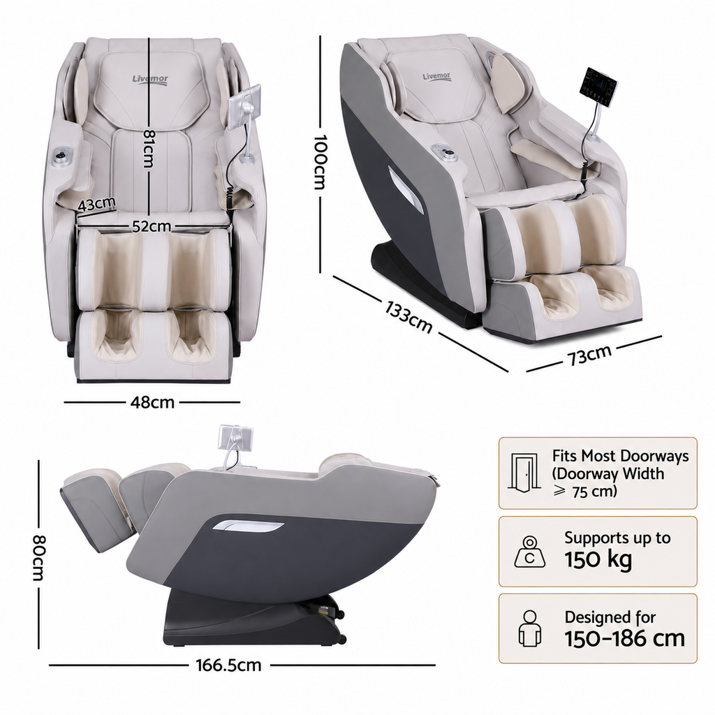 Livemor Flex Massage Chair Full Body Zero Gravity with Heat Recliner Home Massager Brisa