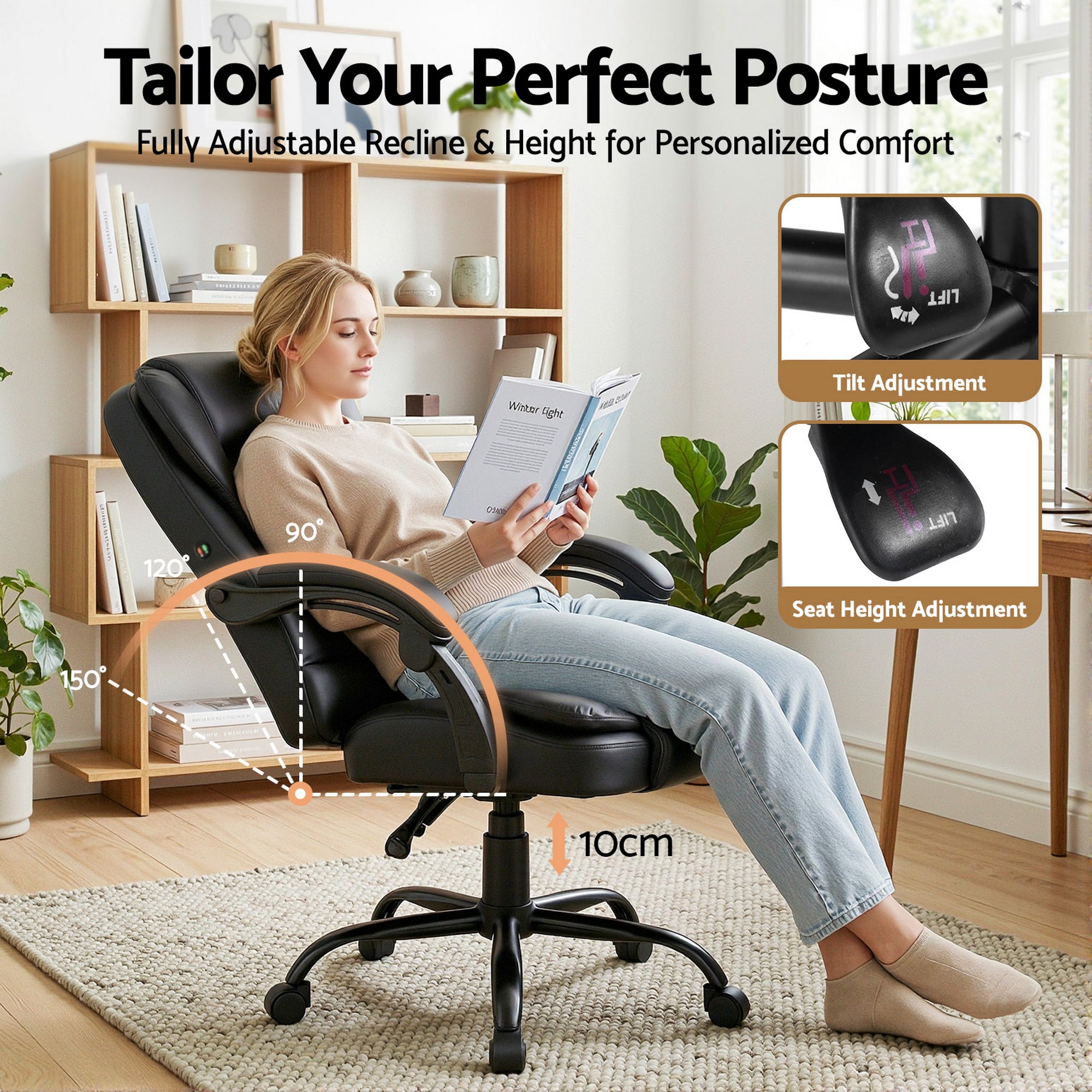 Artiss Massage Office Chair Executive Computer Gaming Chairs Black PU Leather