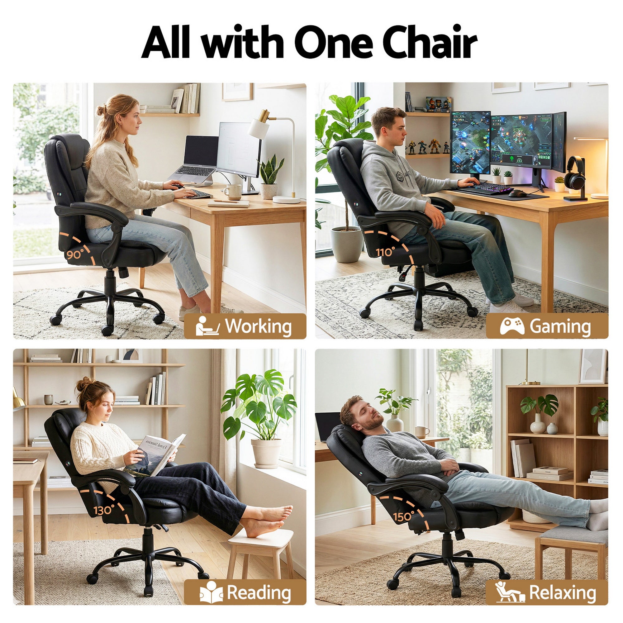 Artiss Massage Office Chair Executive Computer Gaming Chairs Black PU Leather