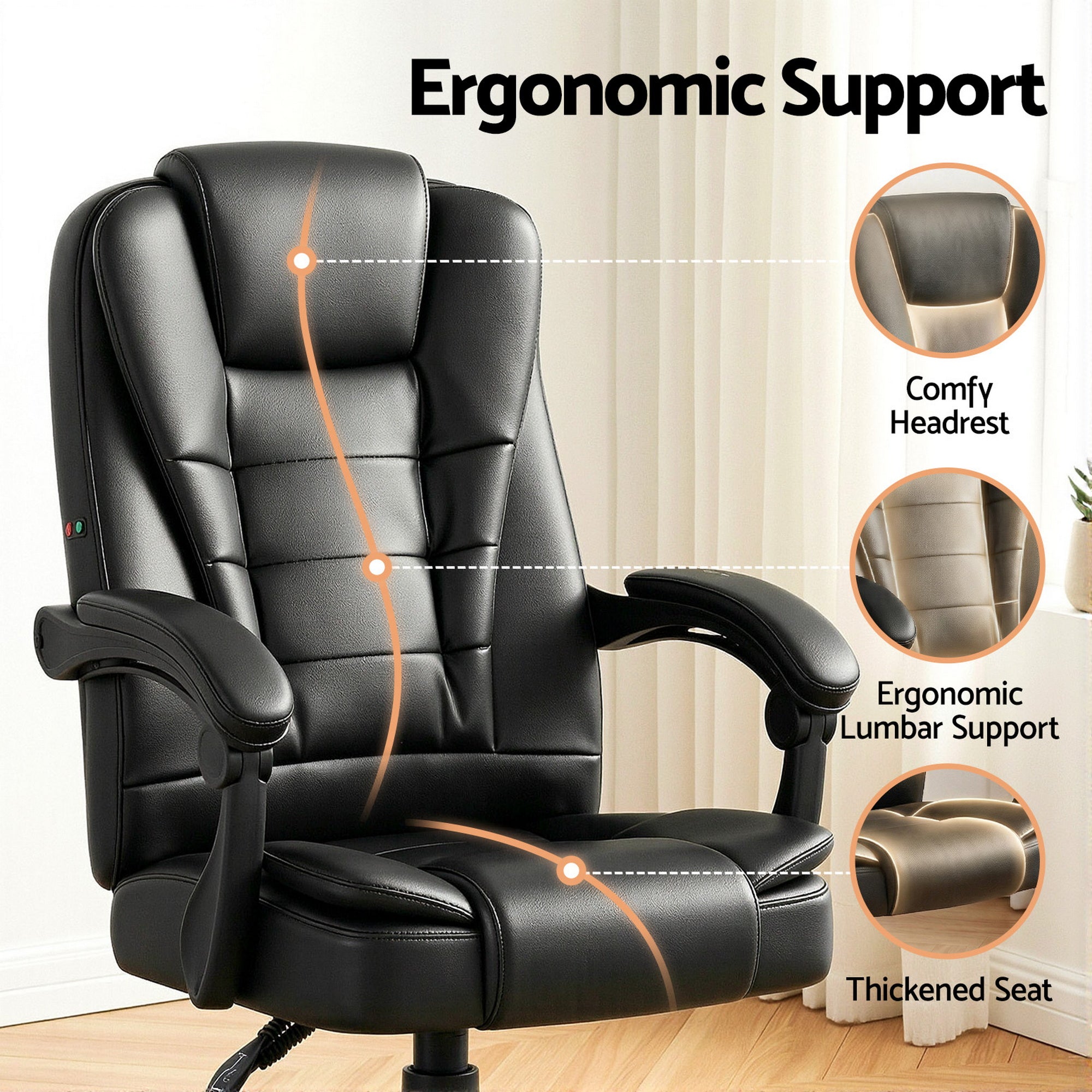 Artiss Massage Office Chair Executive Computer Gaming Chairs Black PU Leather