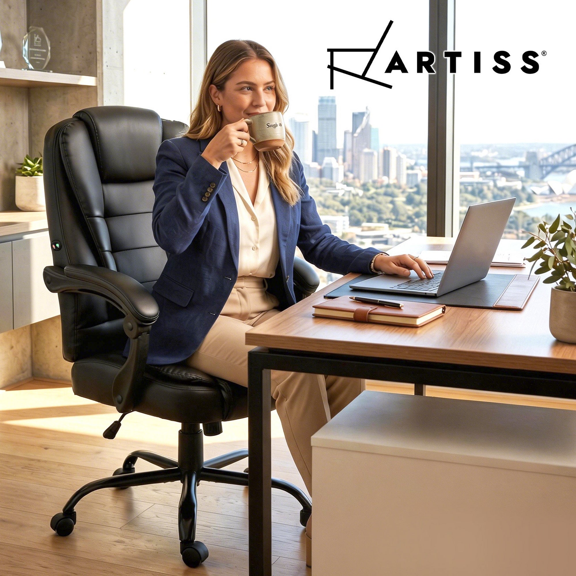 Artiss Massage Office Chair Executive Computer Gaming Chairs Black PU Leather