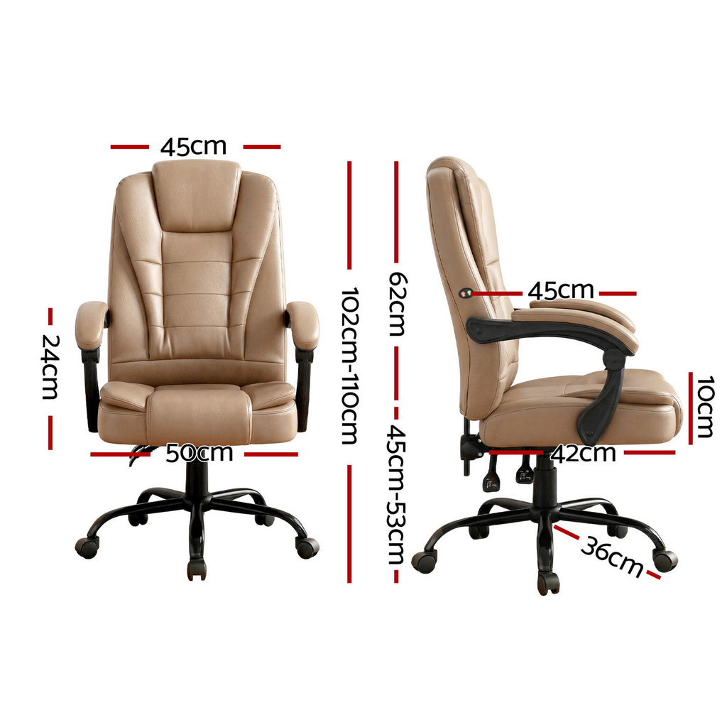 Artiss Massage Office Chair Executive Computer Gaming Chairs Brown PU Leather Espresso