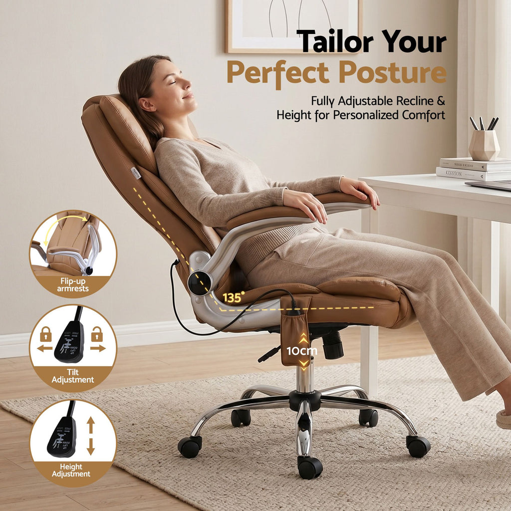 Artiss 8 Point Massage Office Chair PU Leather Brown