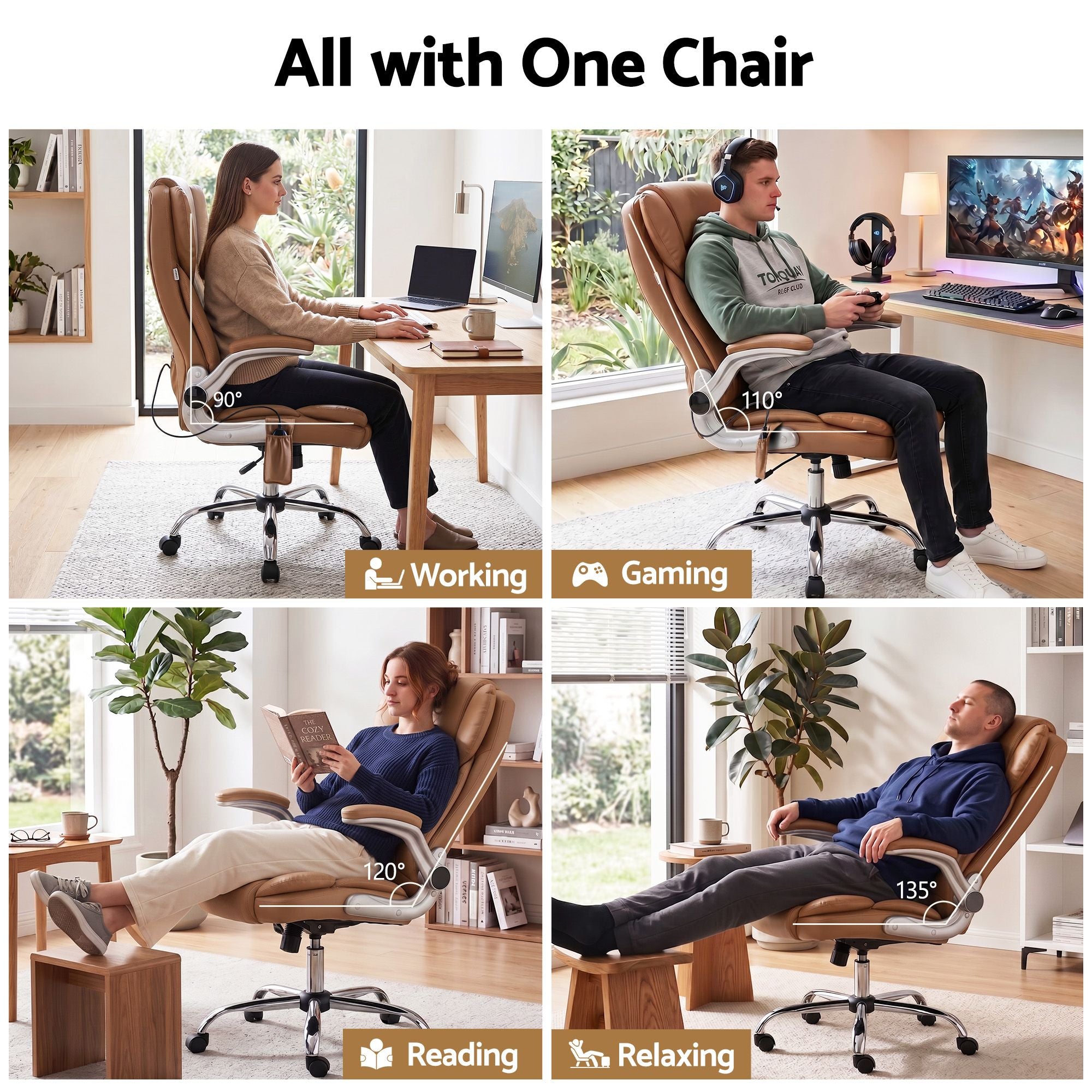 Artiss 8 Point Massage Office Chair PU Leather Brown