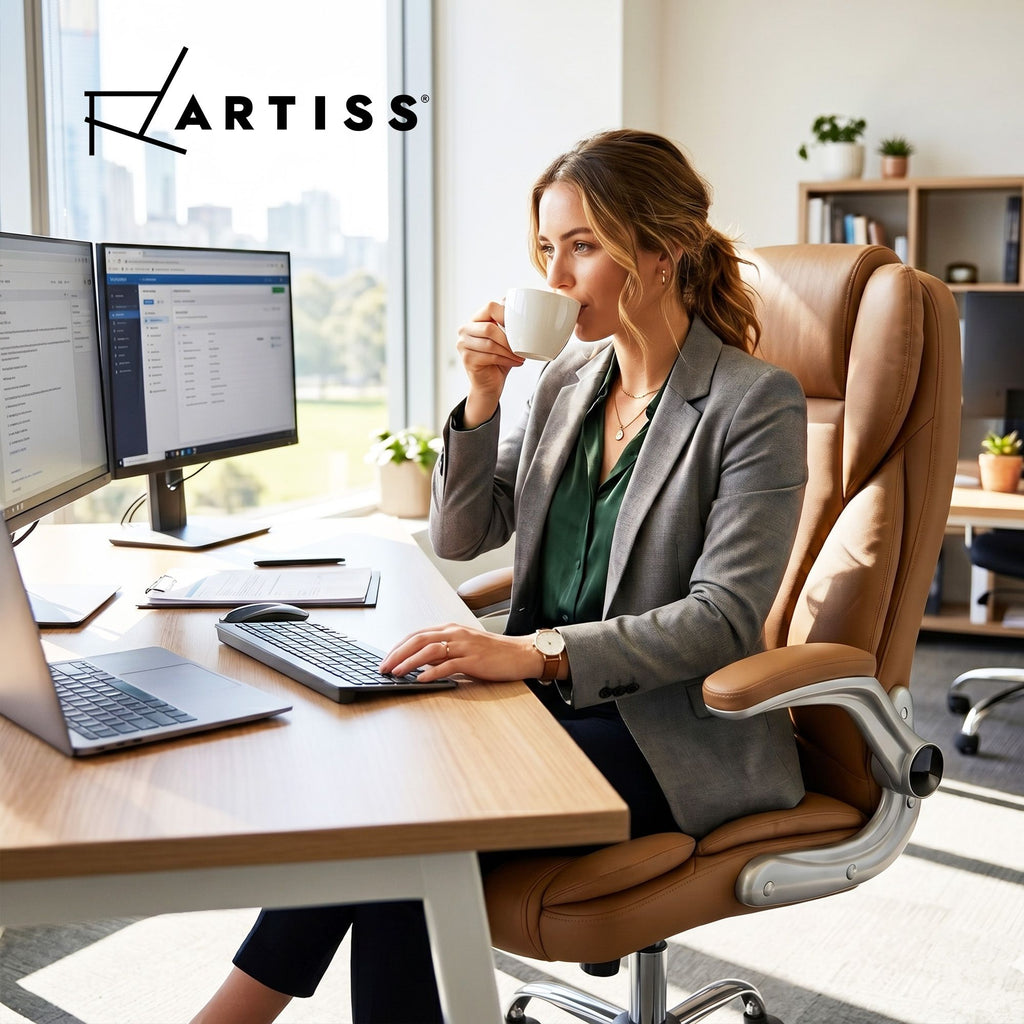 Artiss 8 Point Massage Office Chair PU Leather Brown