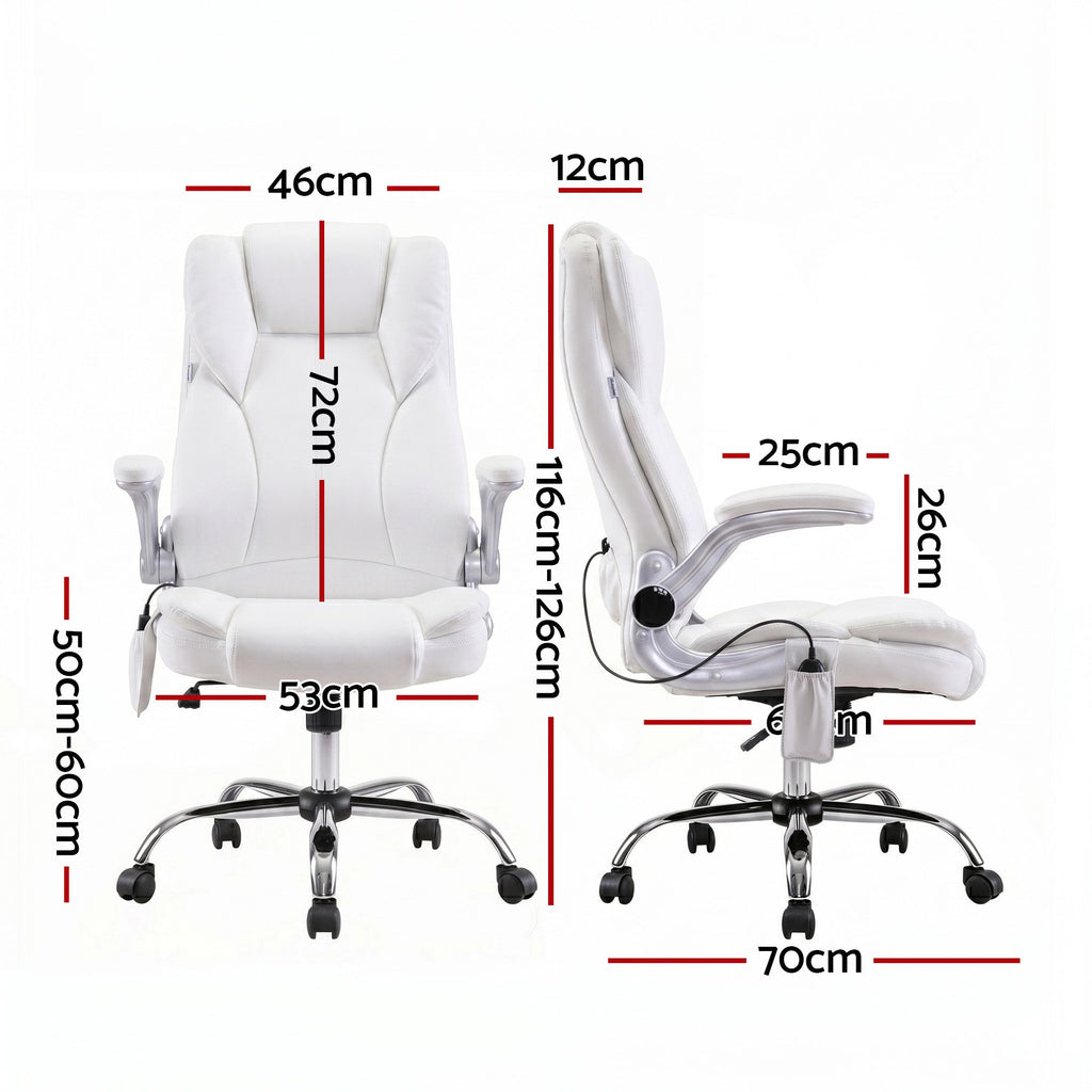 Artiss 8 Point Massage Office Chair PU Leather White