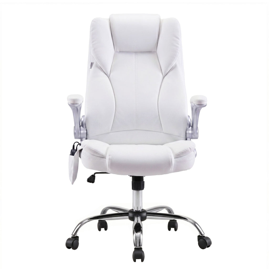 Artiss 8 Point Massage Office Chair PU Leather White