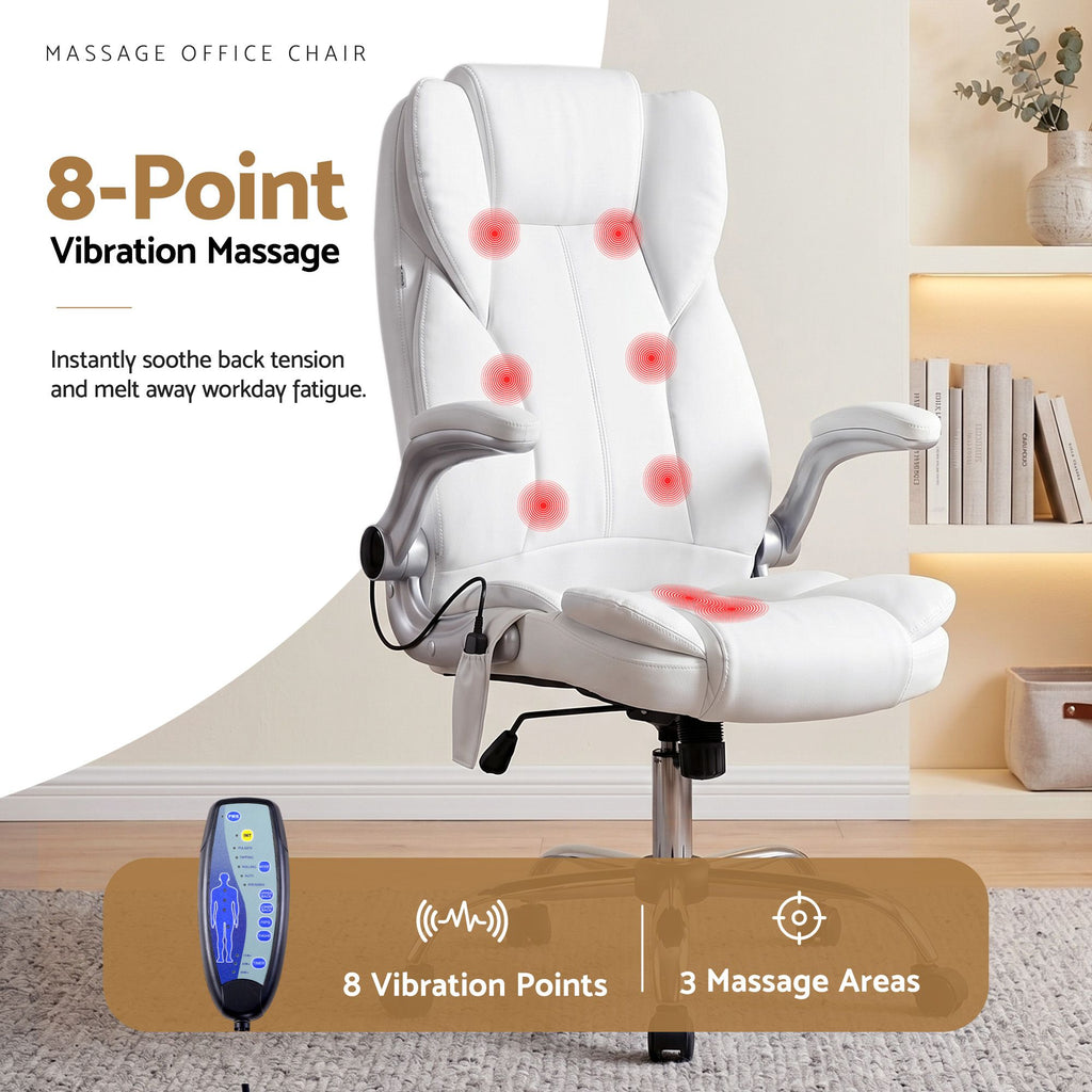 Artiss 8 Point Massage Office Chair PU Leather White
