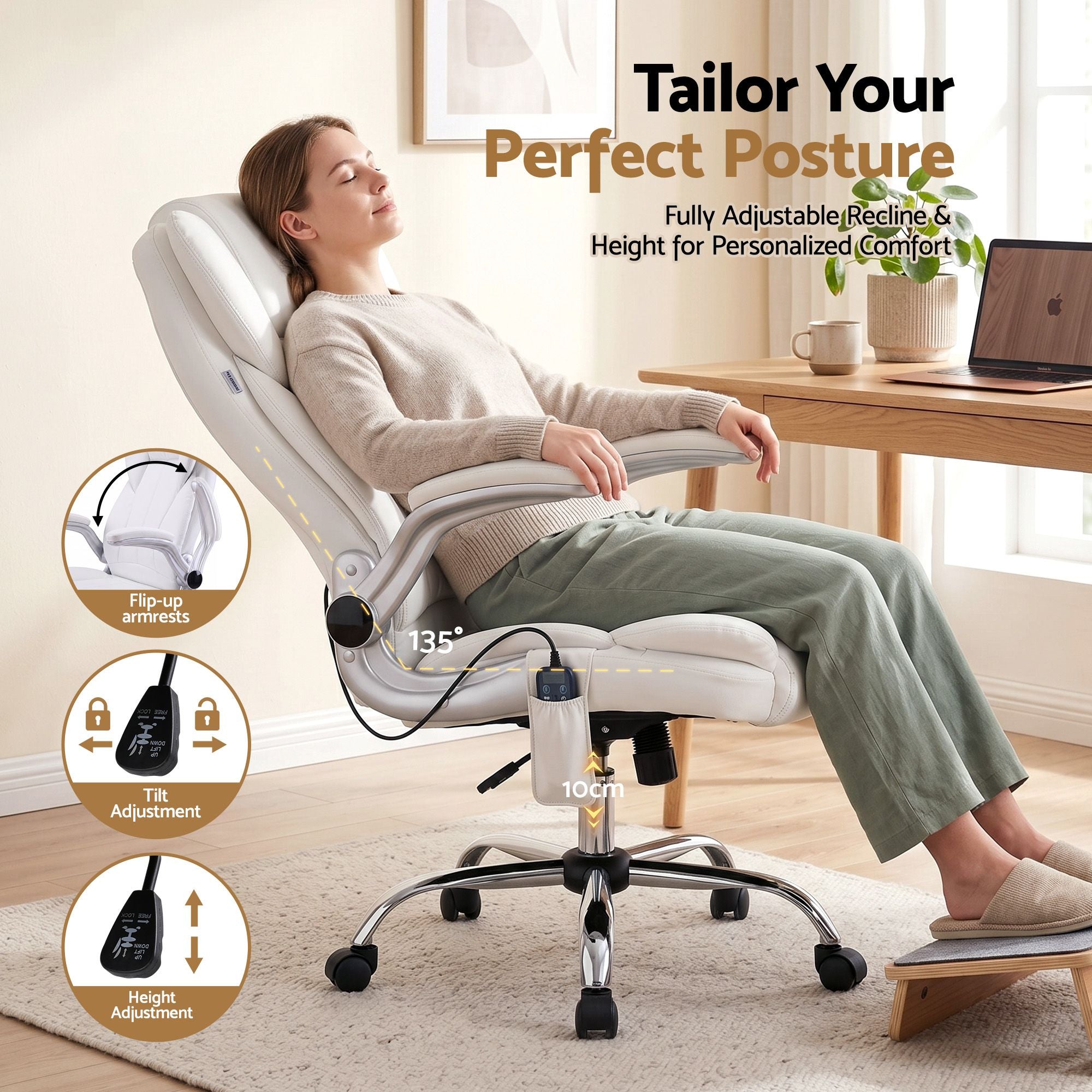 Artiss 8 Point Massage Office Chair PU Leather White